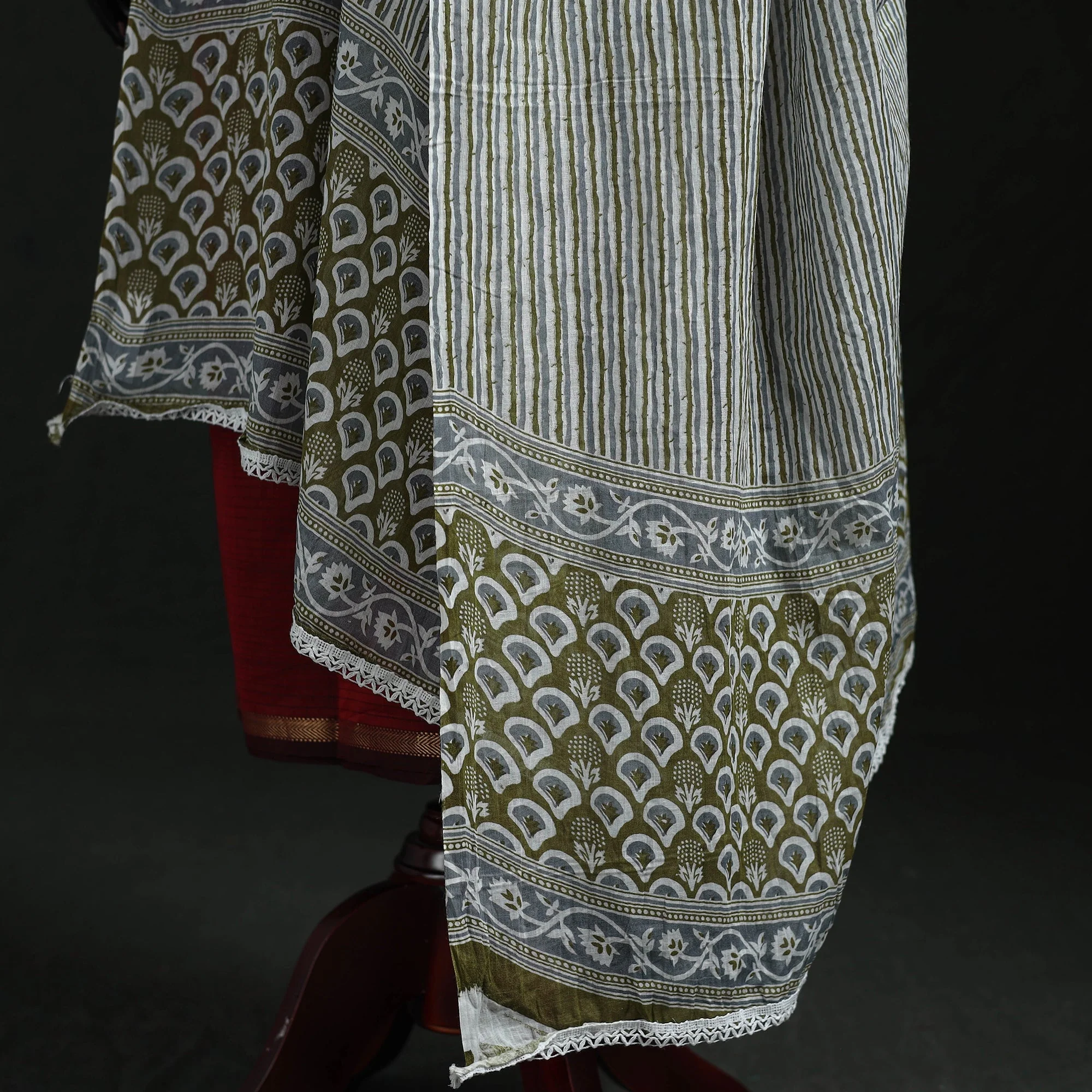 Green - Cotton Jaipur Printed Dupatta 85 - Image 4