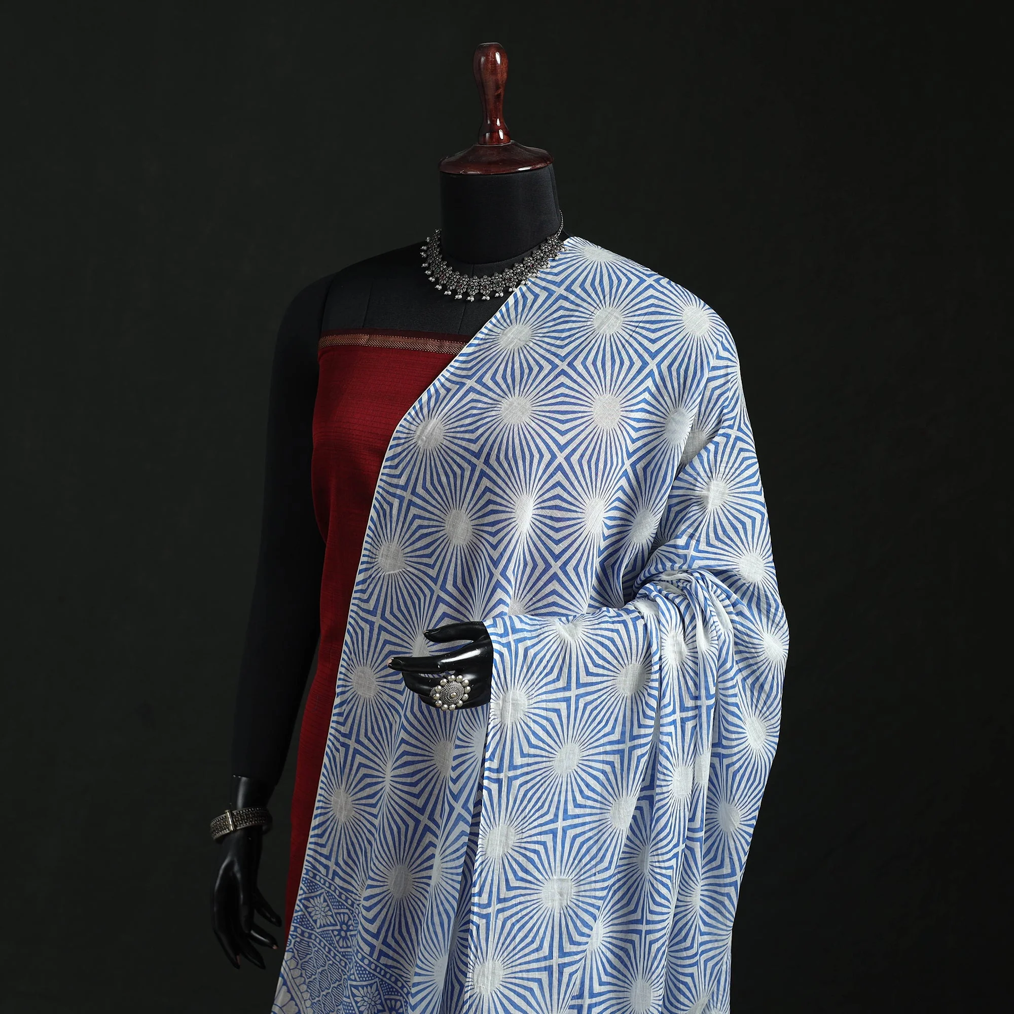 Blue - Cotton Jaipur Printed Dupatta 89 - Image 2