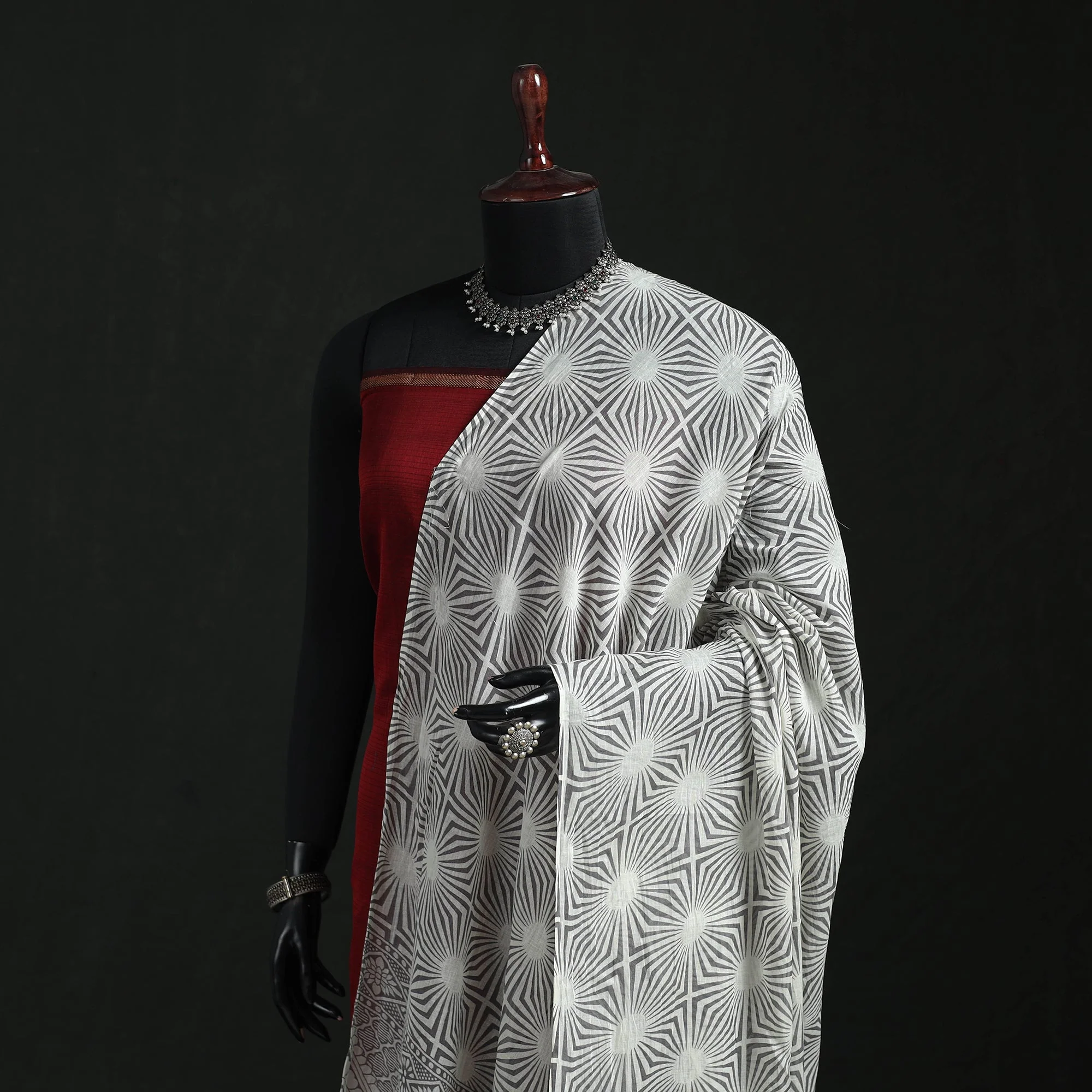 Grey - Cotton Jaipur Printed Dupatta 93 - Image 2