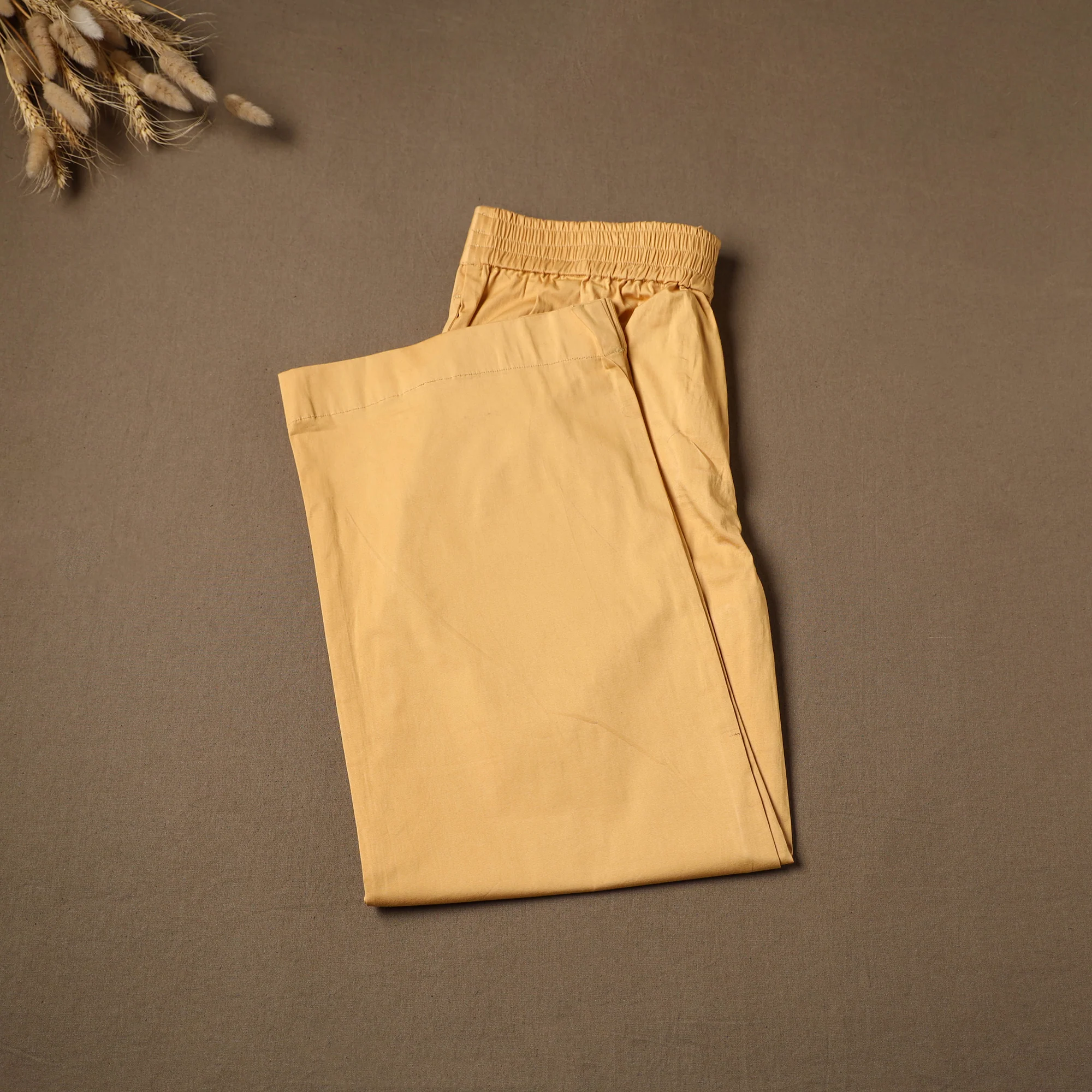 Yellow - Cotton Lycra Elasticated Plain Pant for Women 01 - Image 2