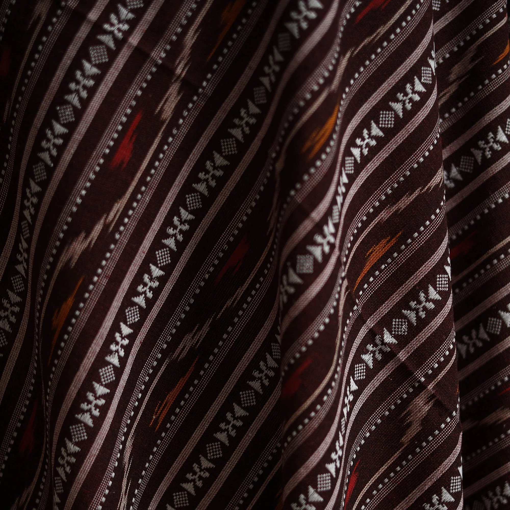 Maroon - Cotton Pochampally Dabi Ikat Fabric 12 - Image 3
