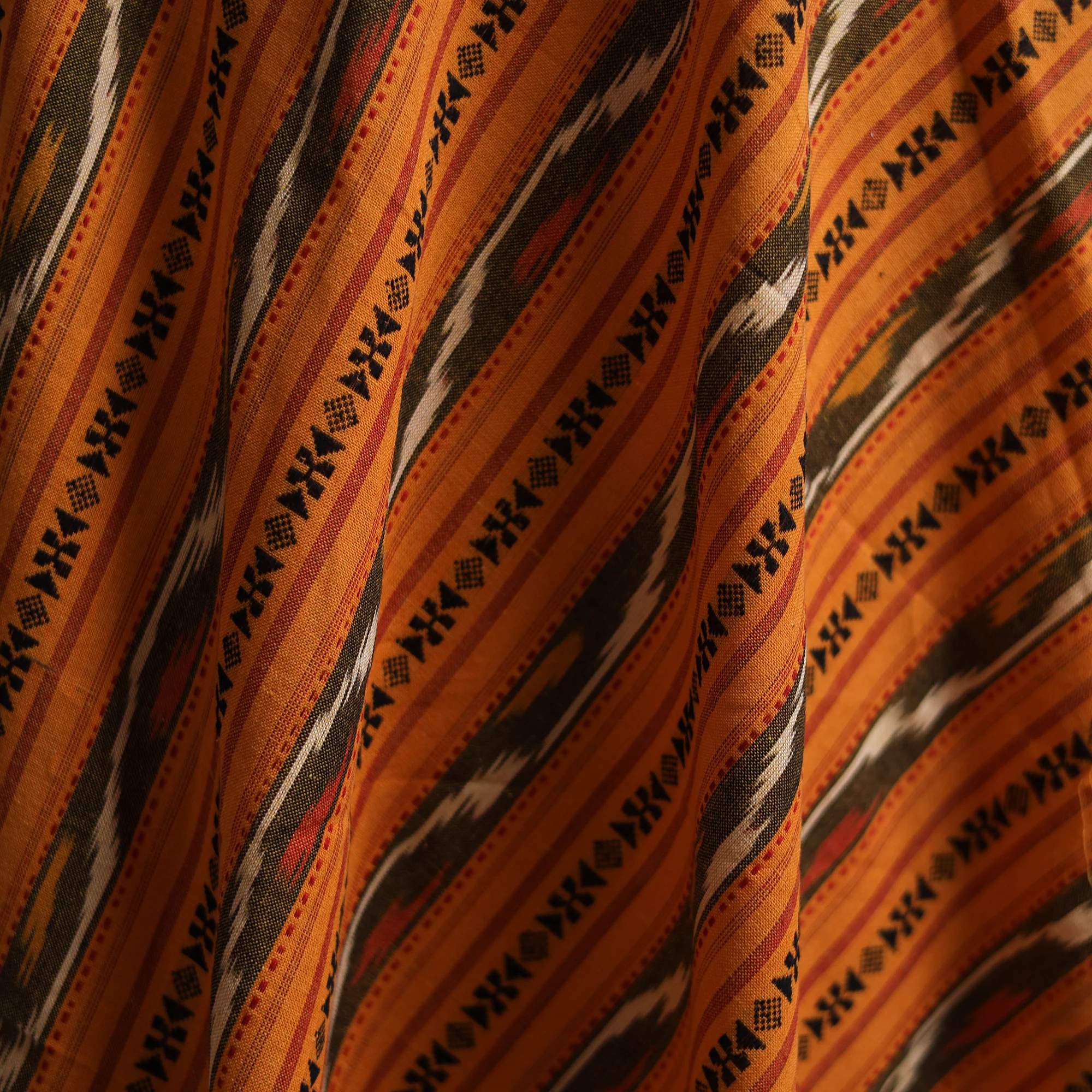 Orange - Cotton Pochampally Dabi Ikat Fabric 13 - Image 3
