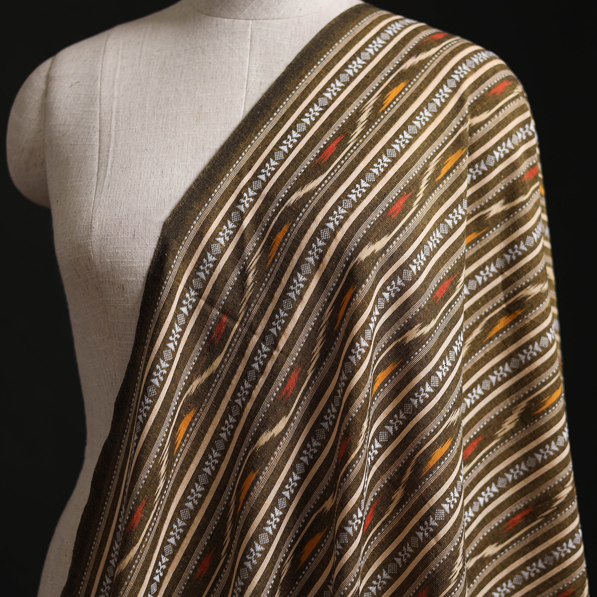 Green - Cotton Pochampally Dabi Ikat Fabric 14 - Image 2
