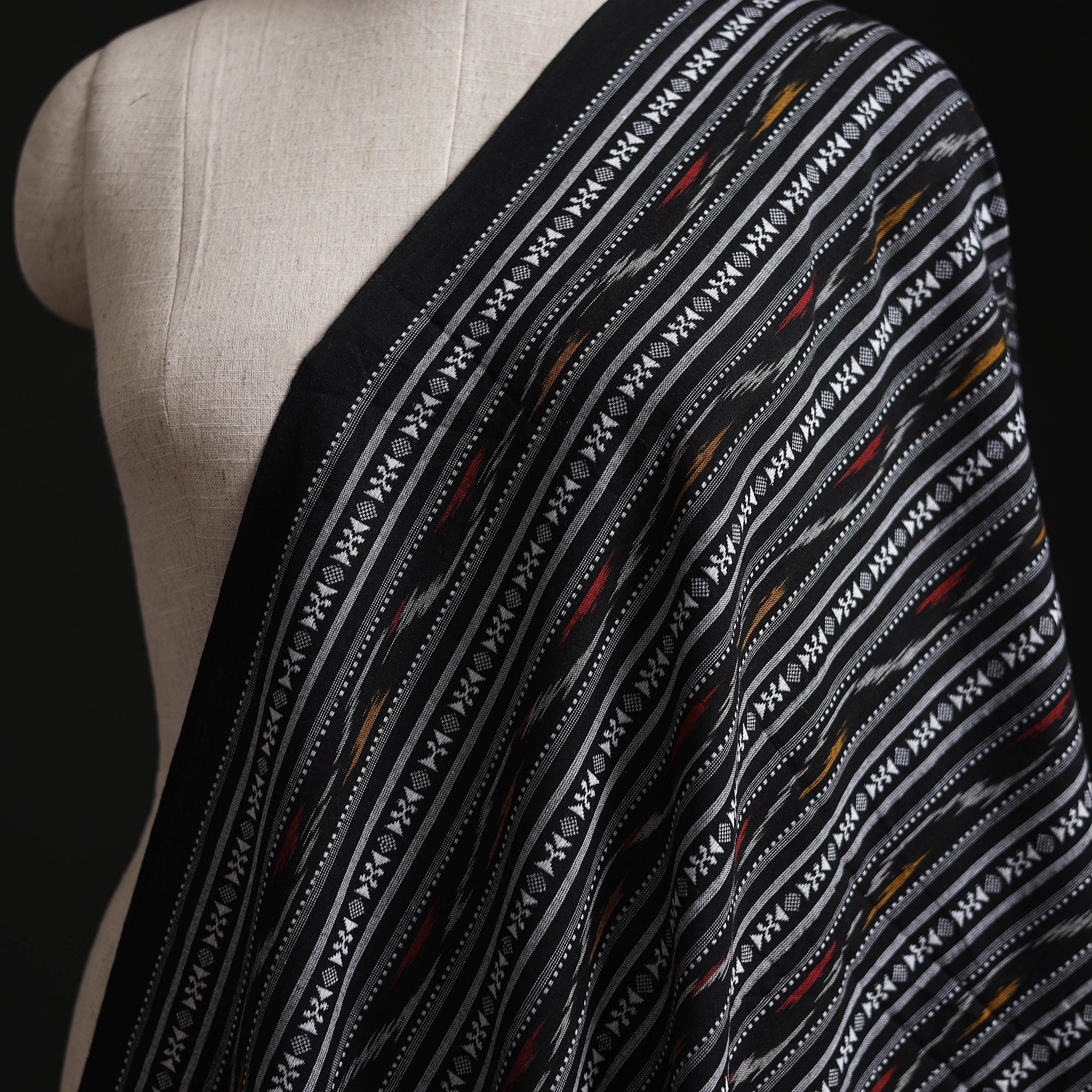 Black - Cotton Pochampally Dabi Ikat Fabric 16 - Image 2