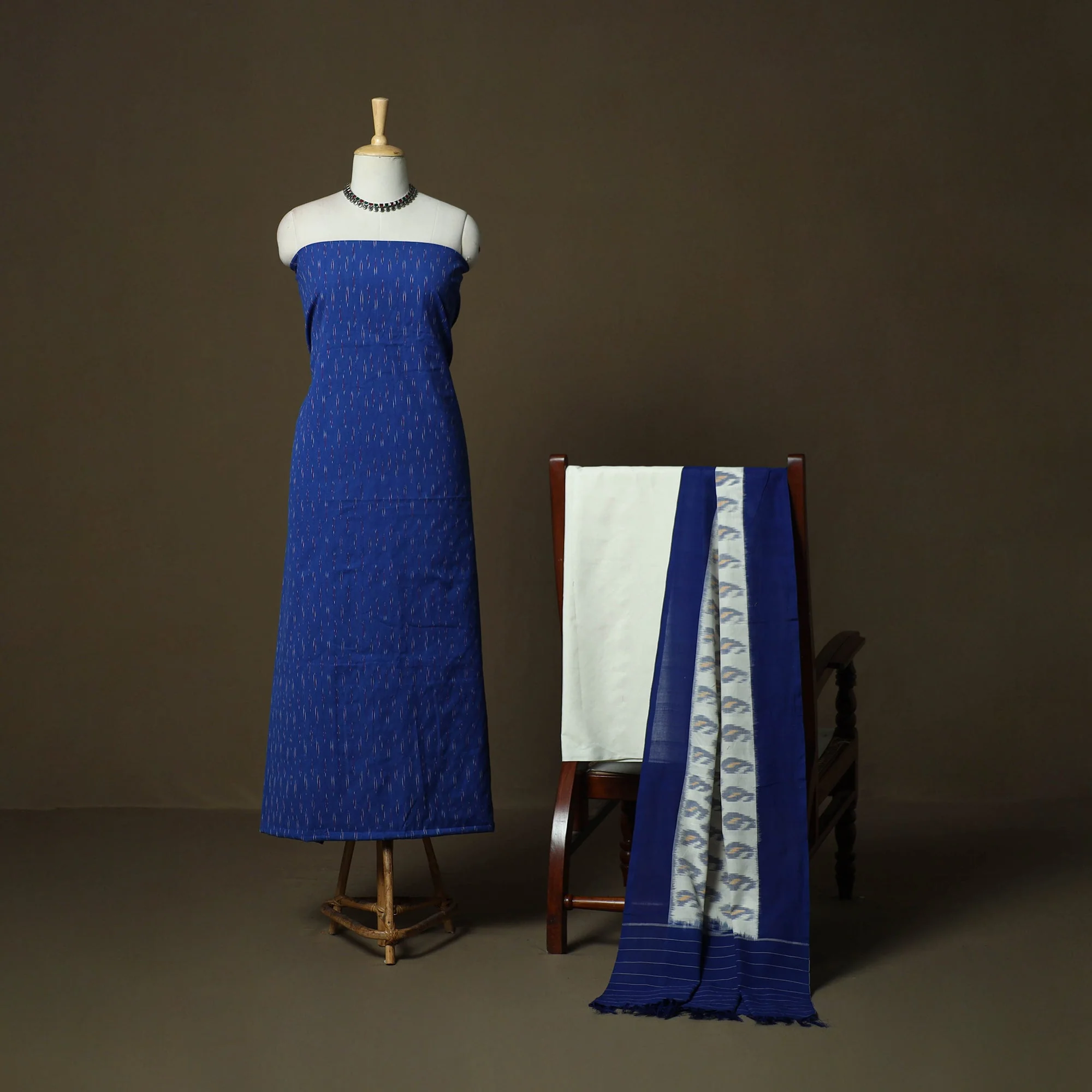 Blue - Cotton Pochampally Ikat 3pc Unstitched Dress Material 39