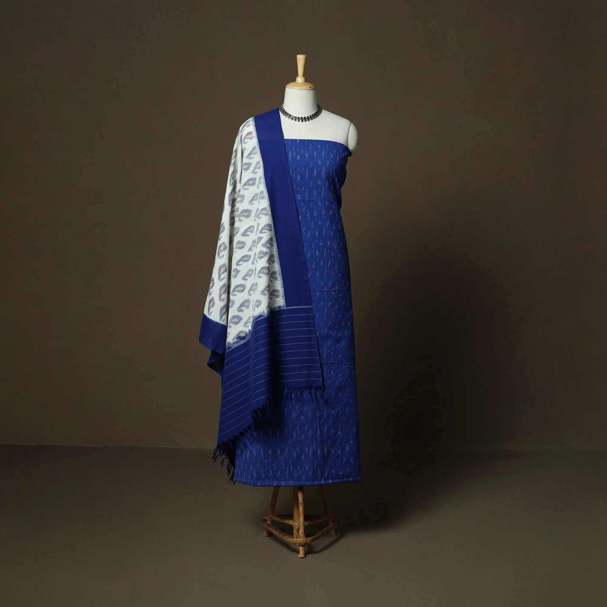 Blue - Cotton Pochampally Ikat 3pc Unstitched Dress Material 39 - Image 2