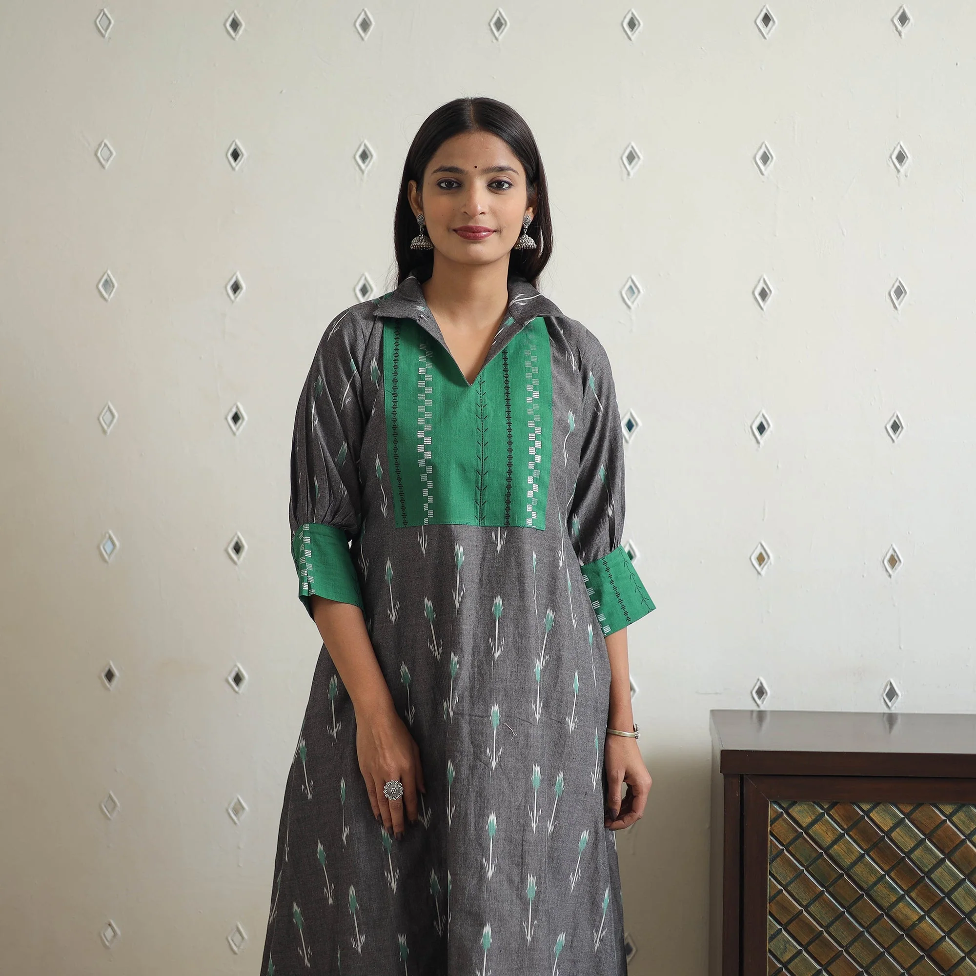 Grey - Cotton Pochampally Ikat Kurta 05