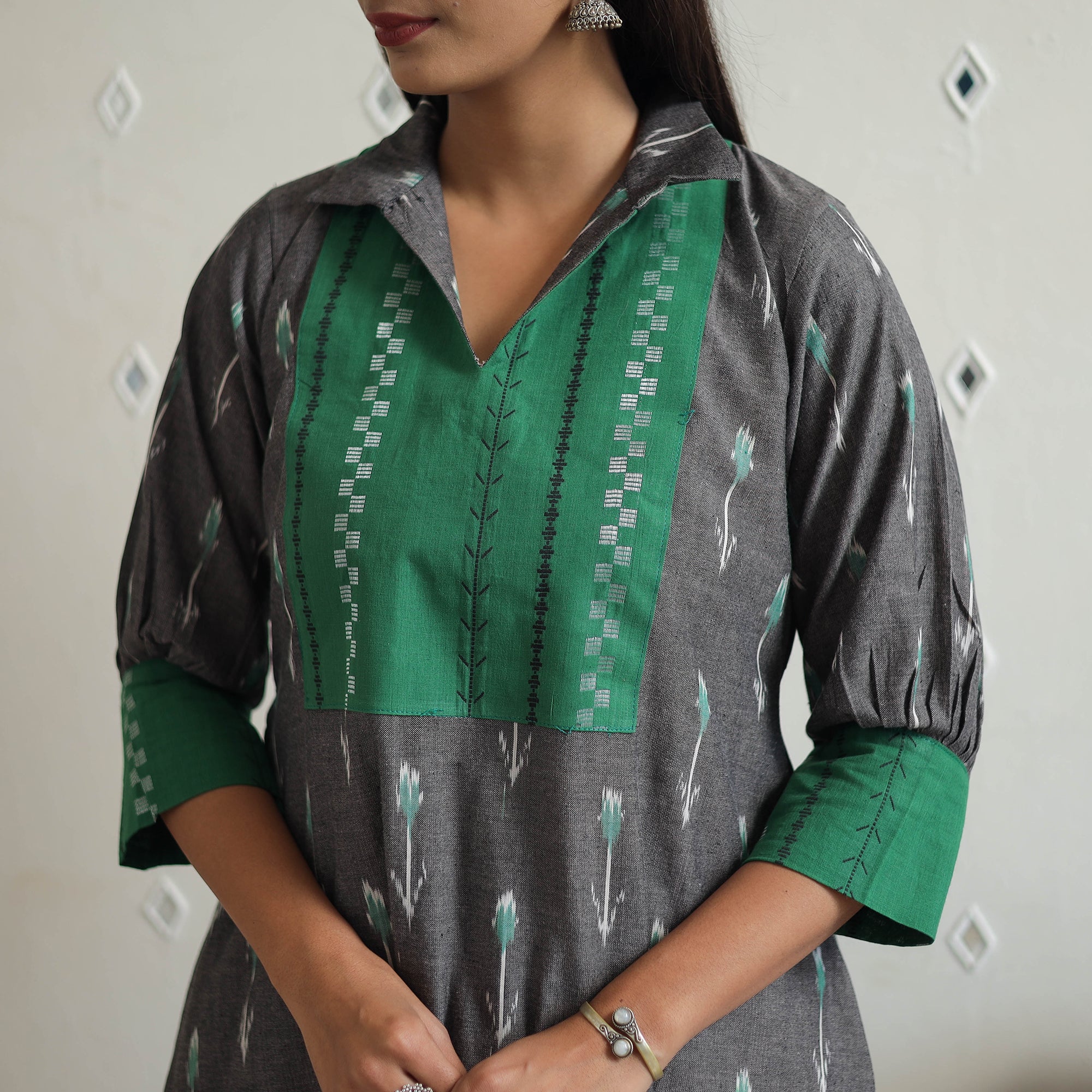 Grey - Cotton Pochampally Ikat Kurta 05 - Image 6