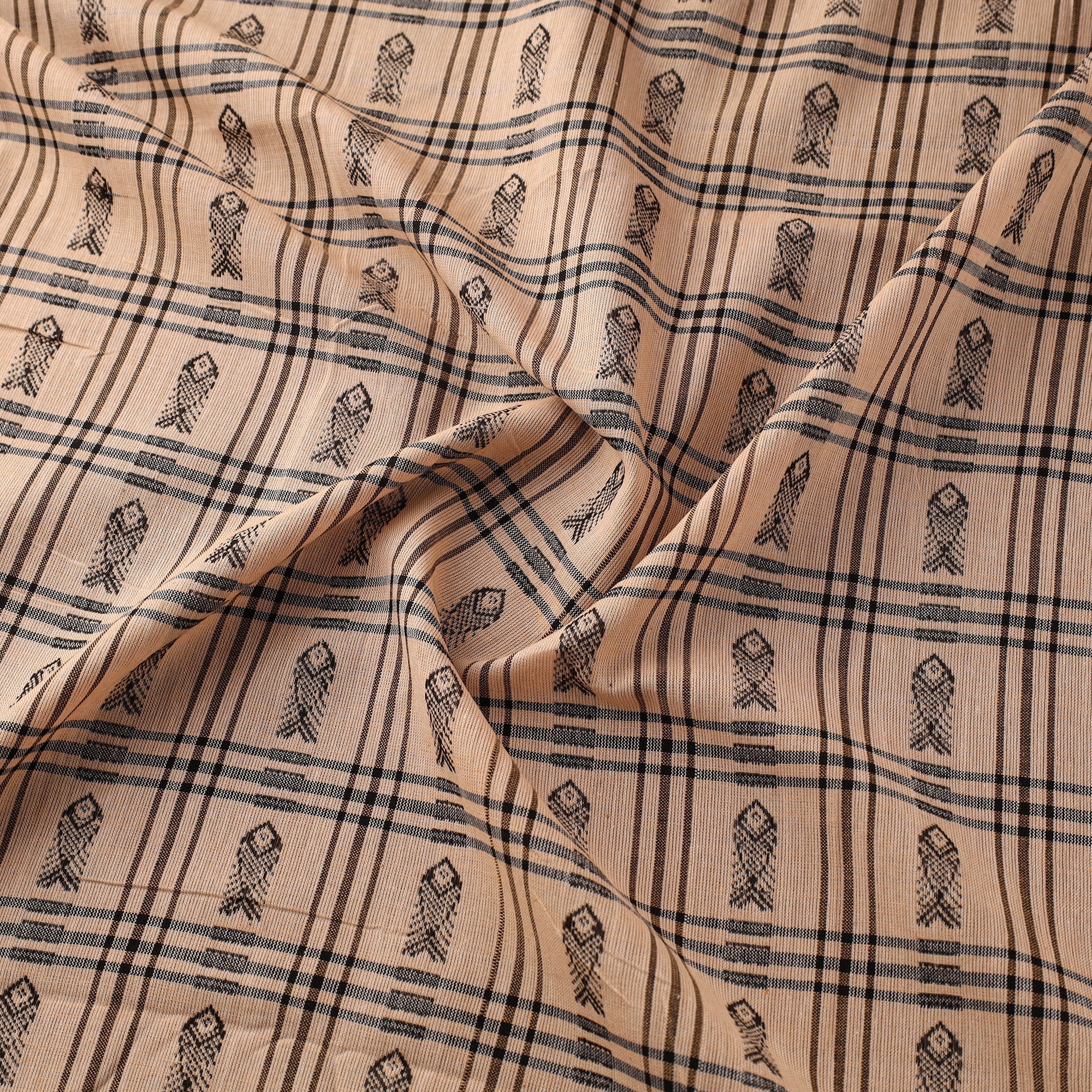 Beige - Cotton Sambalpuri Ikat Fabric 04 - Image 3