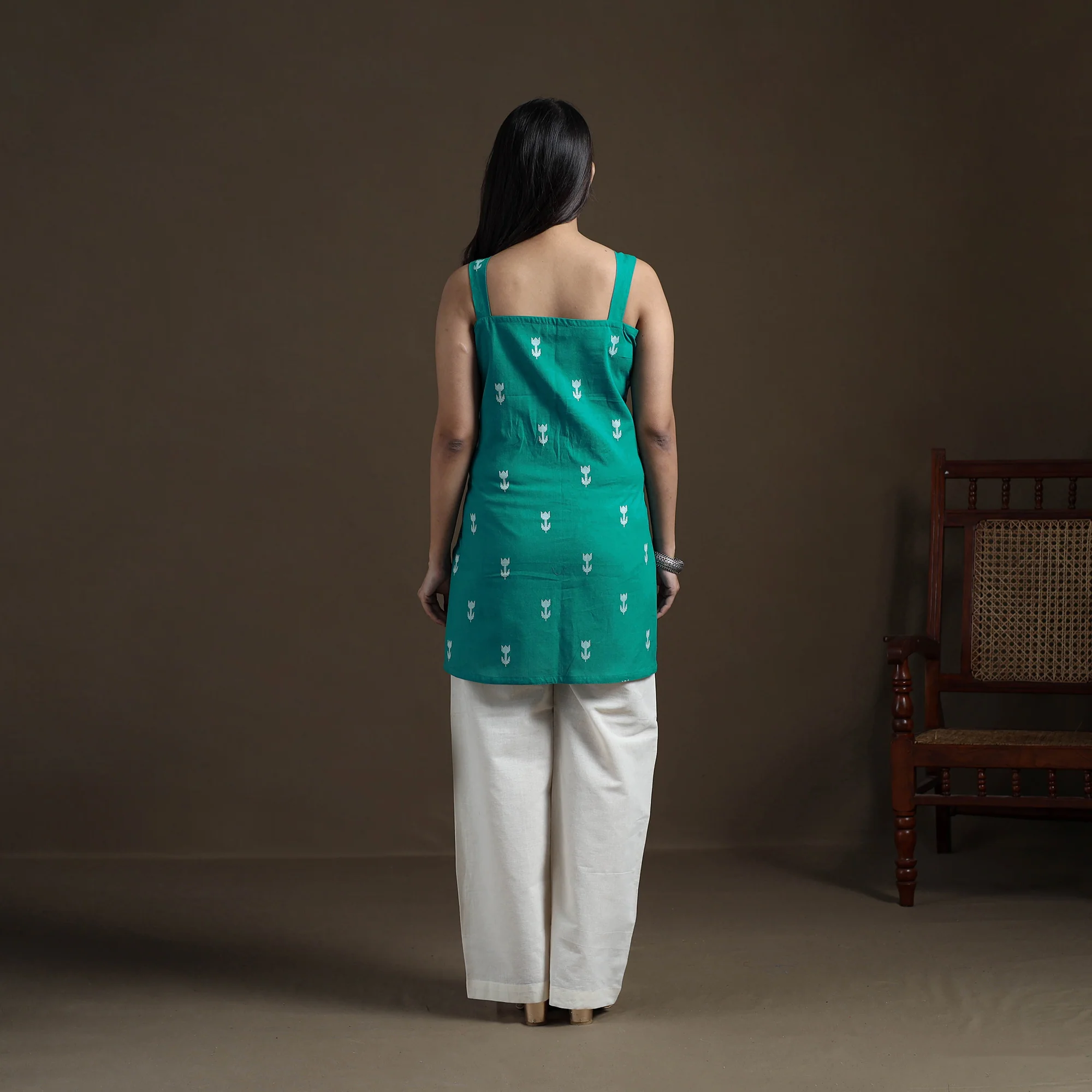 Green - Cotton Short Jacquard Kurta for Women 08 - Image 4