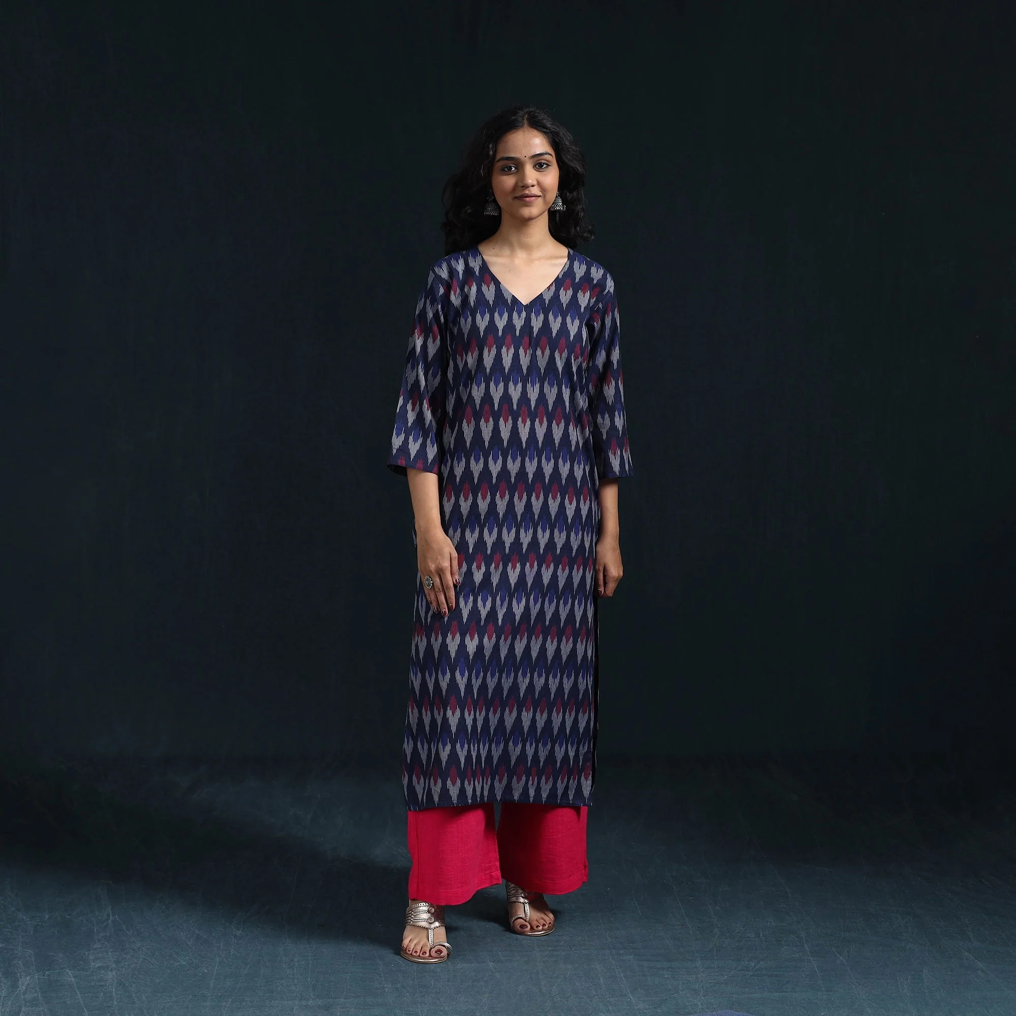 Blue - Cotton Straight Pochampally Ikat Kurta for women 10