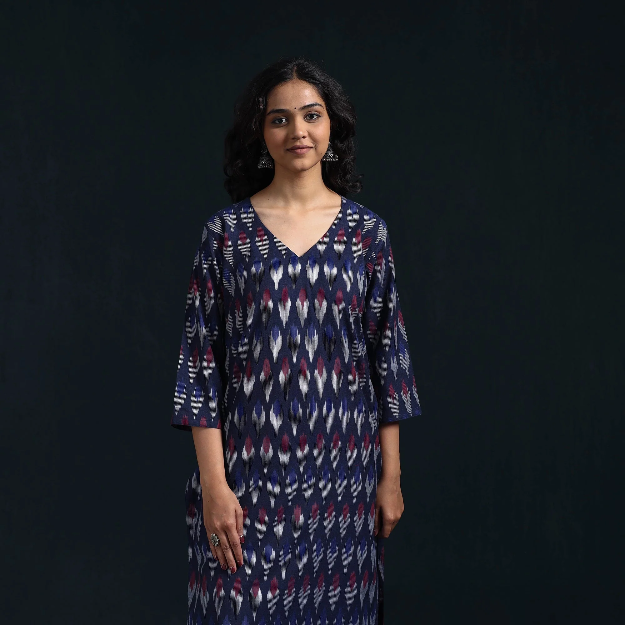 Blue - Cotton Straight Pochampally Ikat Kurta for women 10 - Image 3