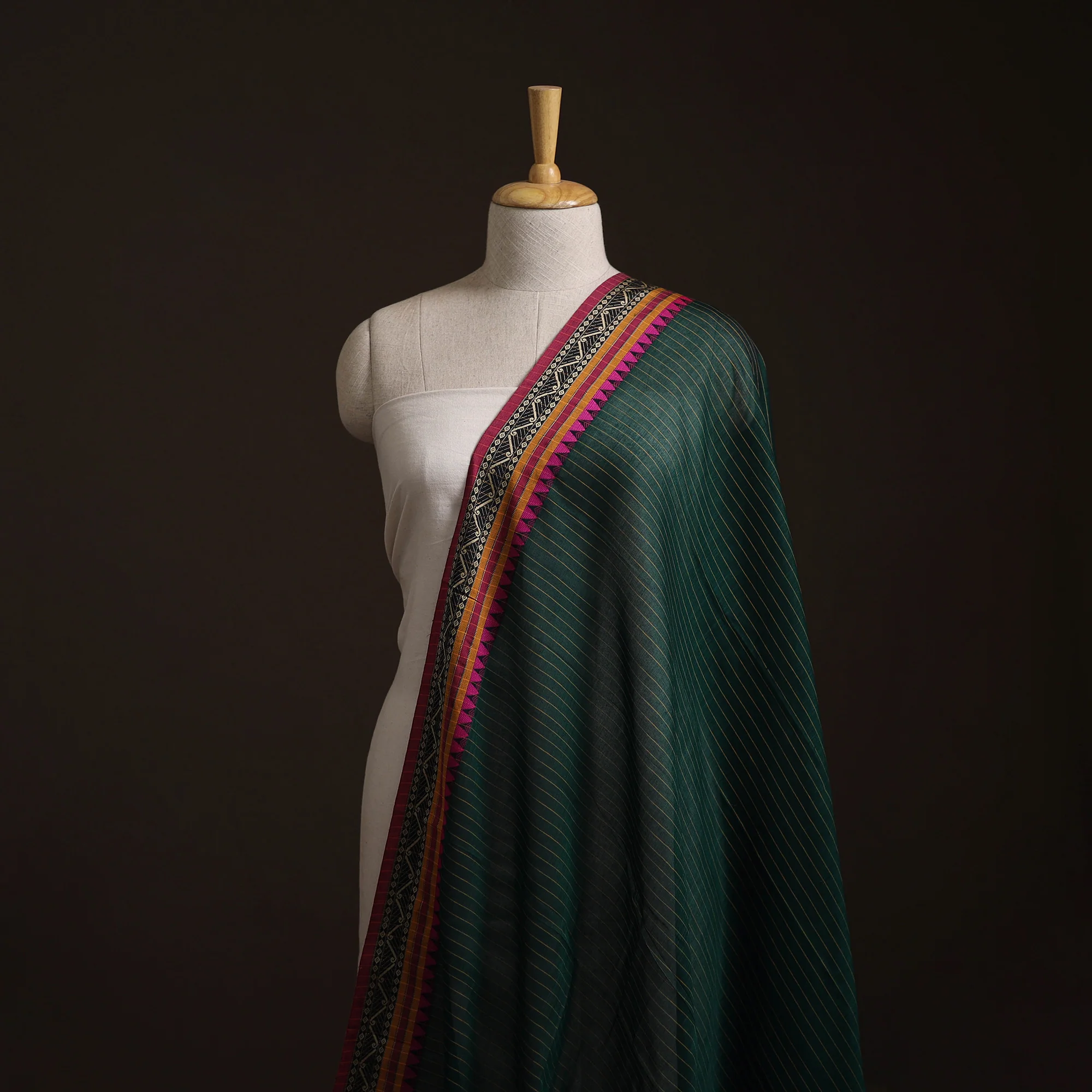Green - Dharwad Checks Cotton Fabric with Border 01