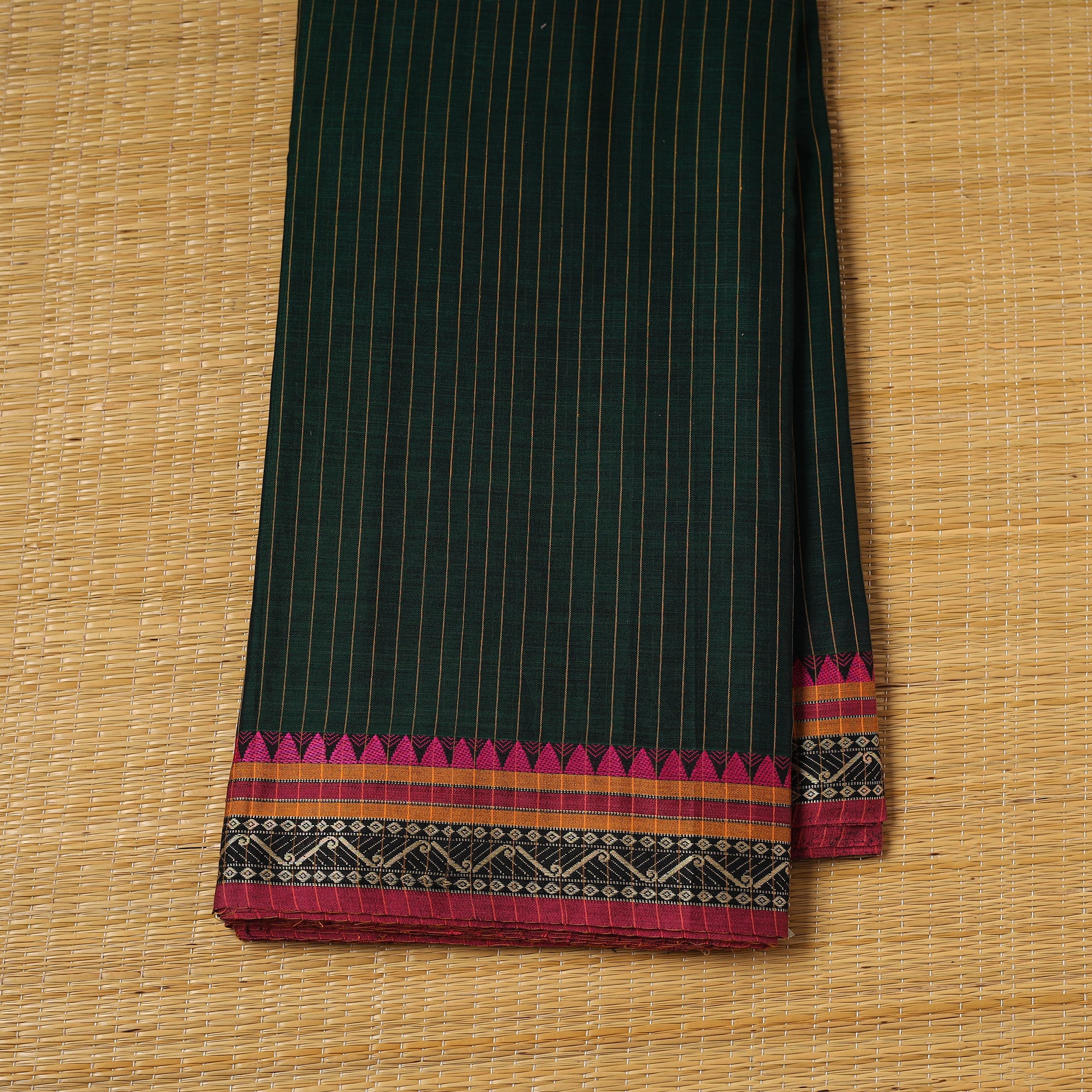 Green - Dharwad Checks Cotton Fabric with Border 01 - Image 2