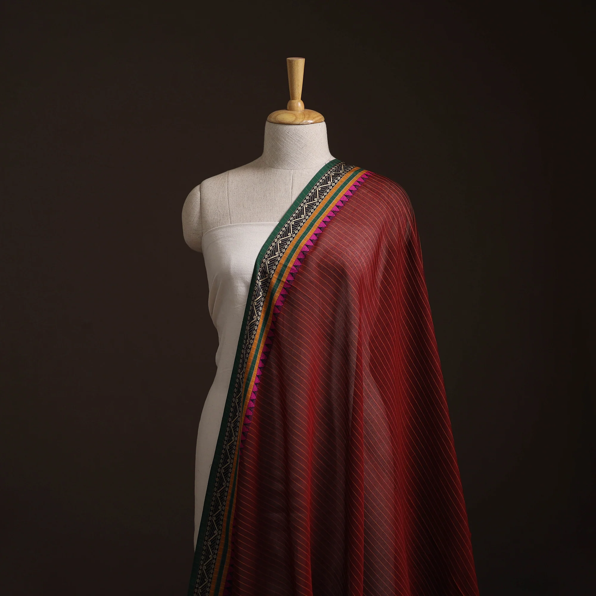 Maroon - Dharwad Checks Cotton Fabric with Border 04