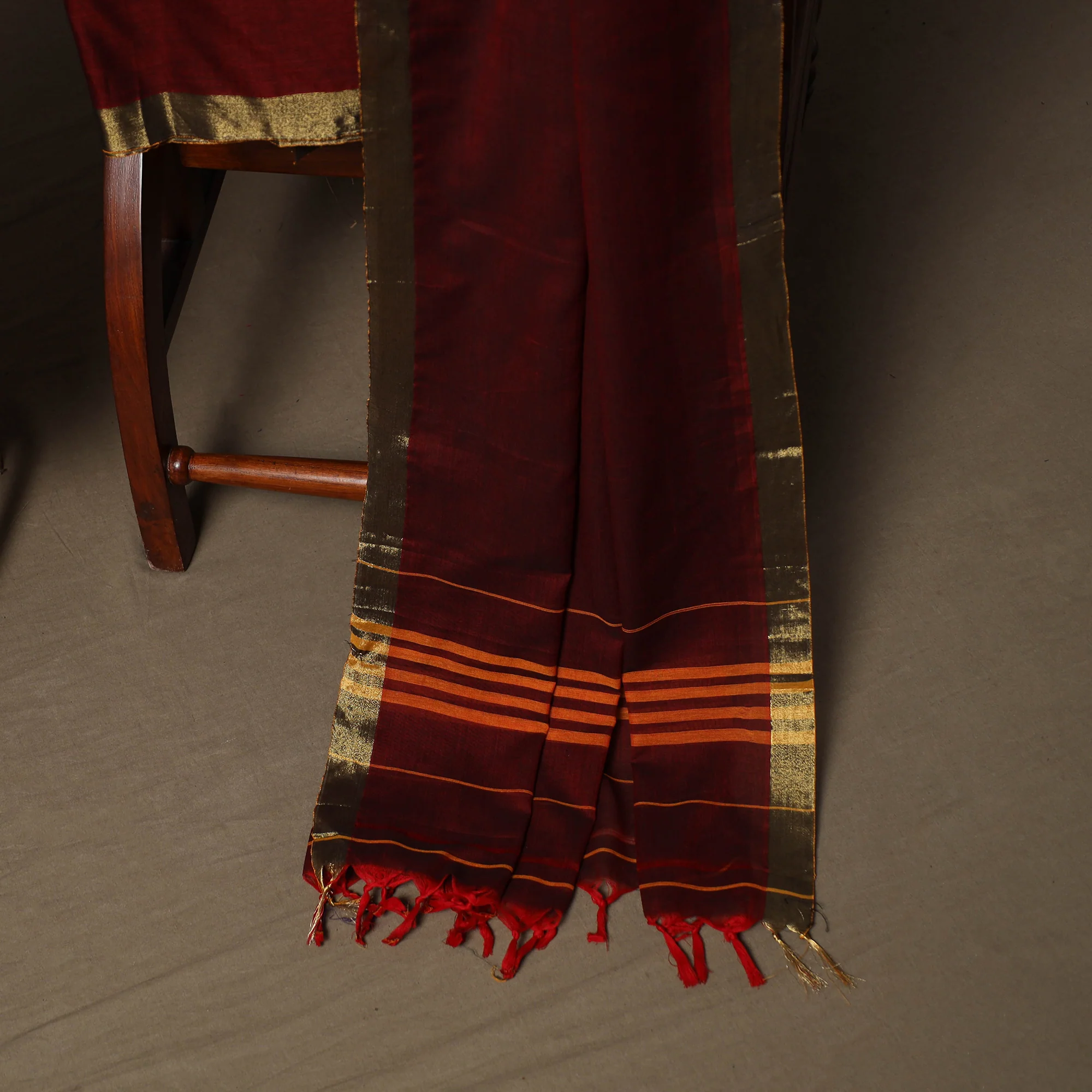 Maroon - Dharwad Cotton 3pc Unstitched Dress Material Suit Set with Woven Border 11 - Image 4