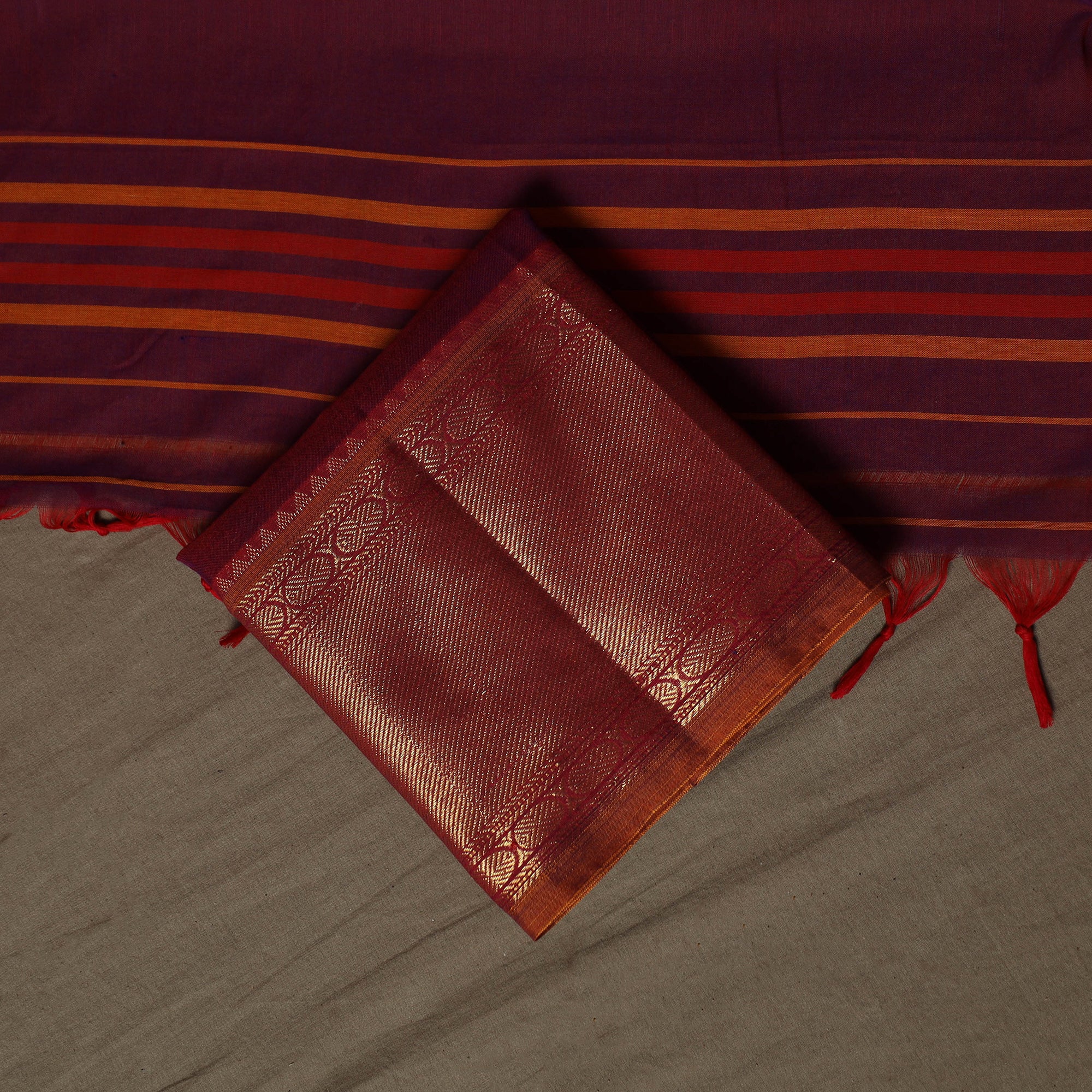 Purple - Dharwad Cotton 3pc Unstitched Dress Material Suit Set with Woven Border 26 - Image 5