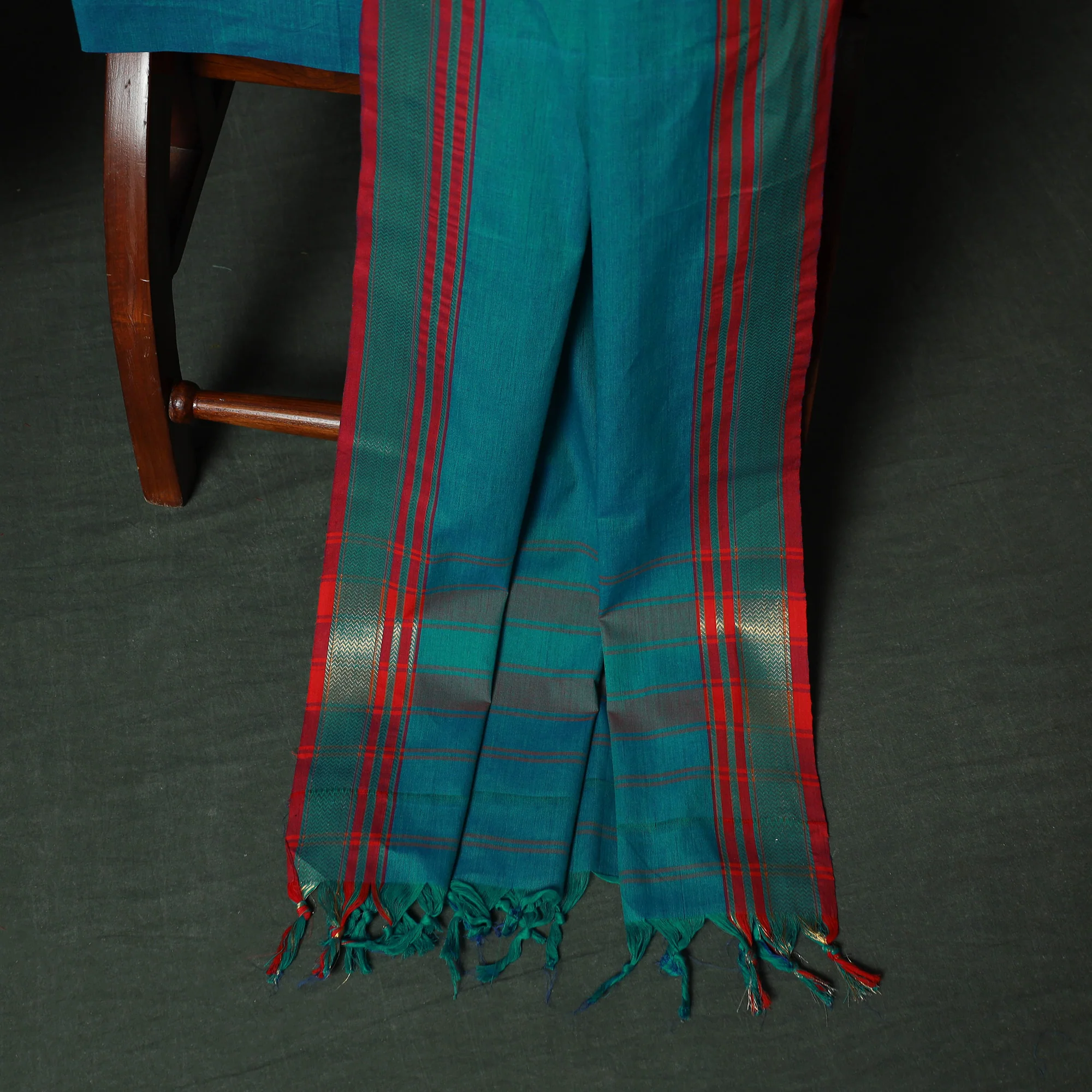 Green - Dharwad Cotton 3pc Unstitched Dress Material Suit Set with Woven Zari Border 09 - Image 4