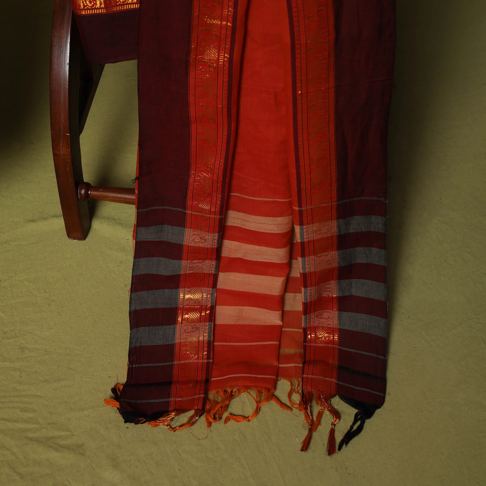 Red - Dharwad Cotton 3pc Unstitched Dress Material Suit Set with Woven Zari Border 16 - Image 4