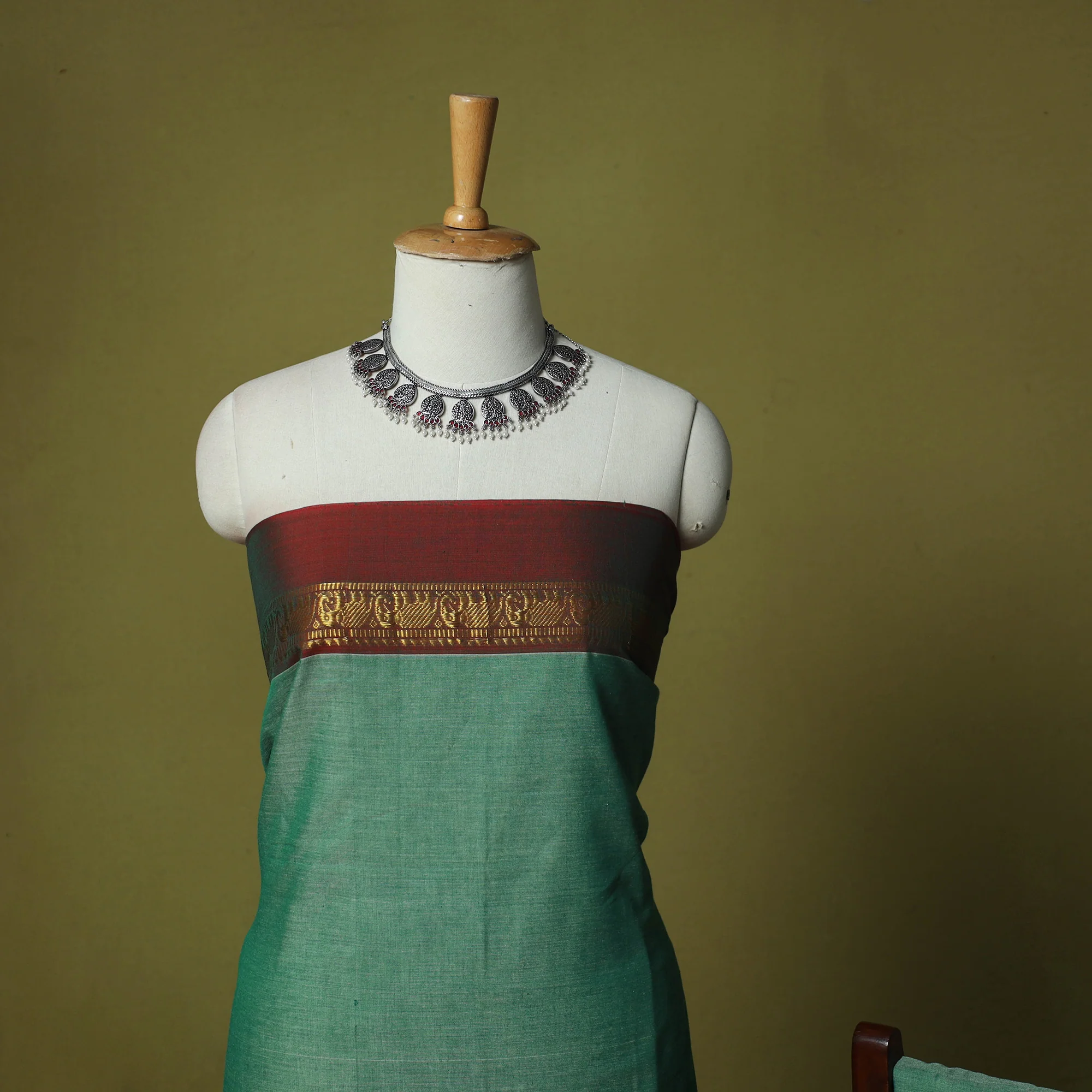 Dharwad Cotton 3pc Unstitched Dress Material Suit Set with Woven Zari Border 17 - Image 3