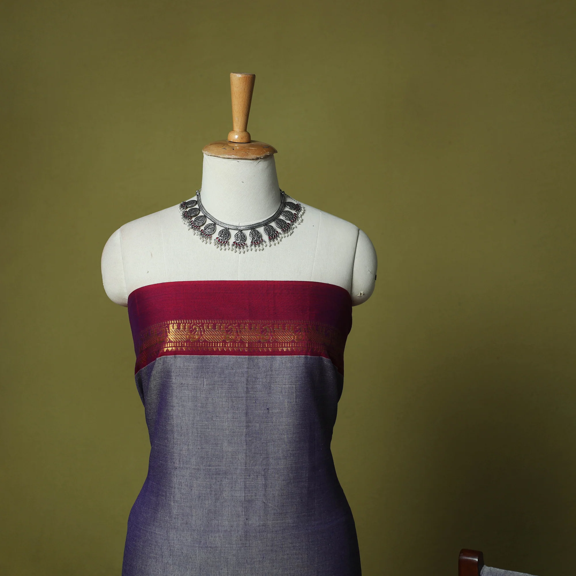 Dharwad Cotton 3pc Unstitched Dress Material Suit Set with Woven Zari Border 18 - Image 3