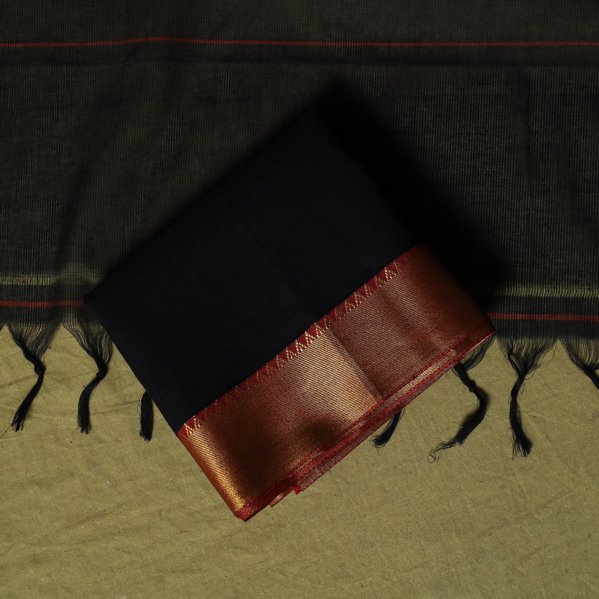 Black - Dharwad Cotton 3pc Unstitched Dress Material Suit Set with Woven Zari Border 72 - Image 5