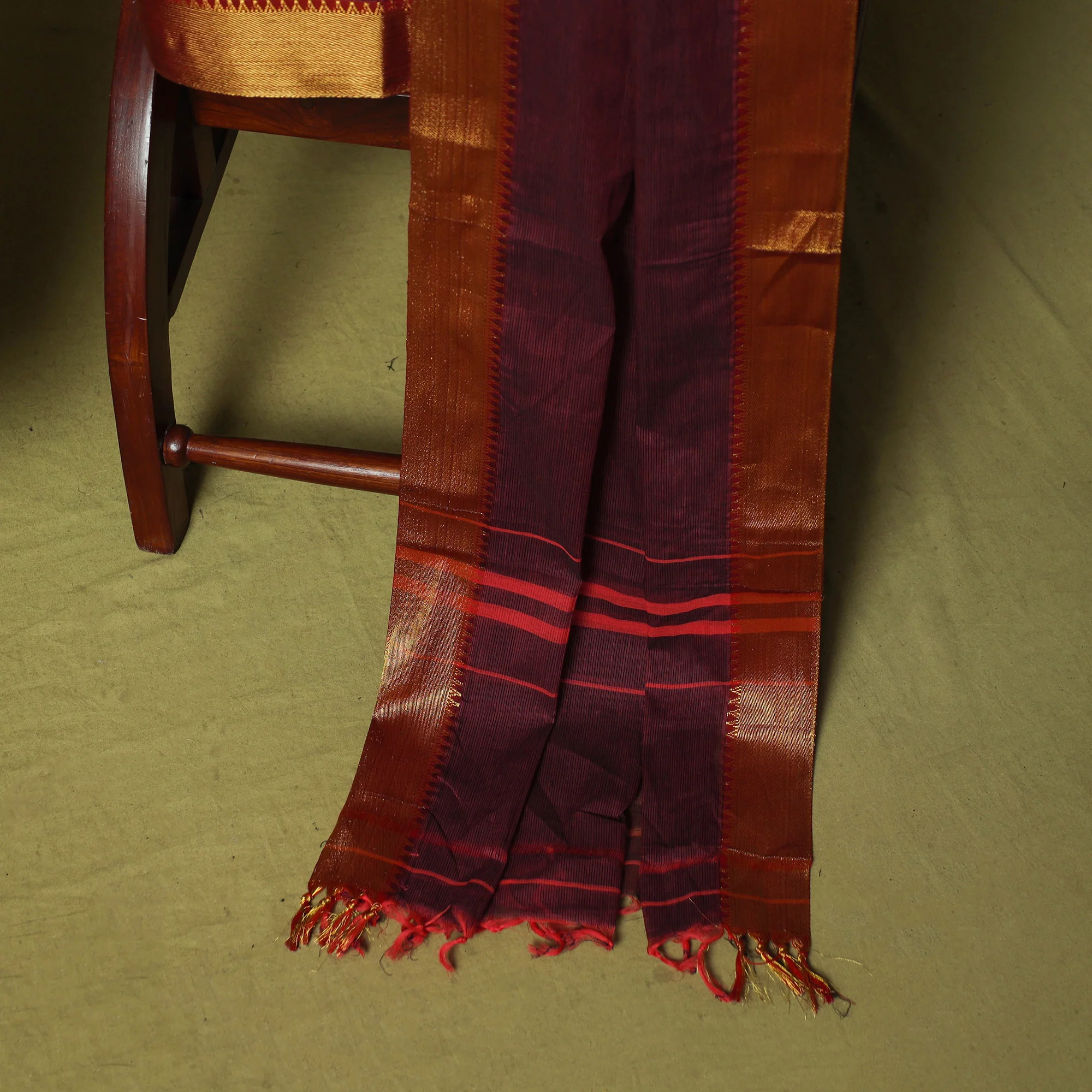 Maroon - Dharwad Cotton 3pc Unstitched Dress Material Suit Set with Woven Zari Border 78 - Image 4
