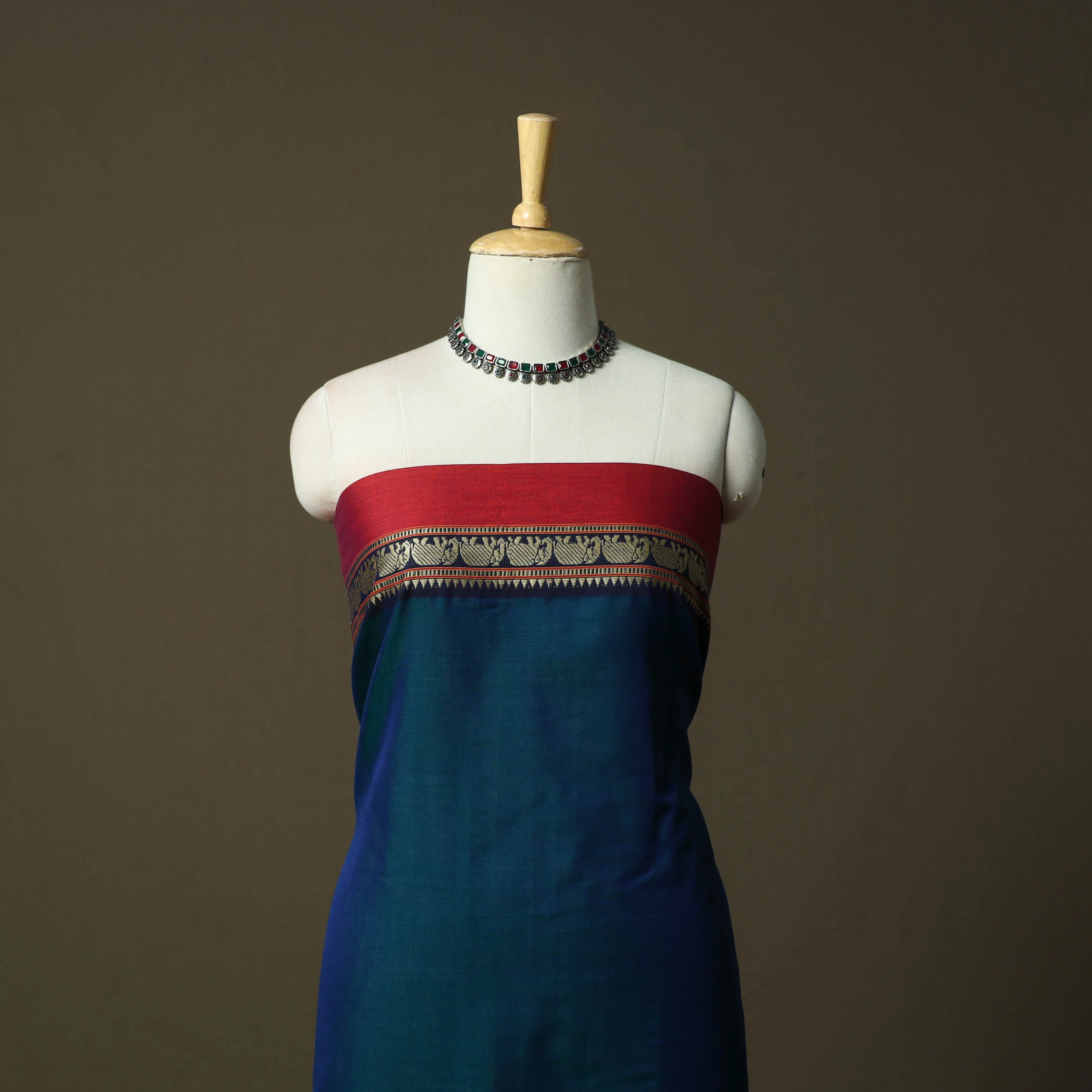 Blue - Dharwad Cotton 3pc Unstitched Dress Material with Border 07 - Image 2
