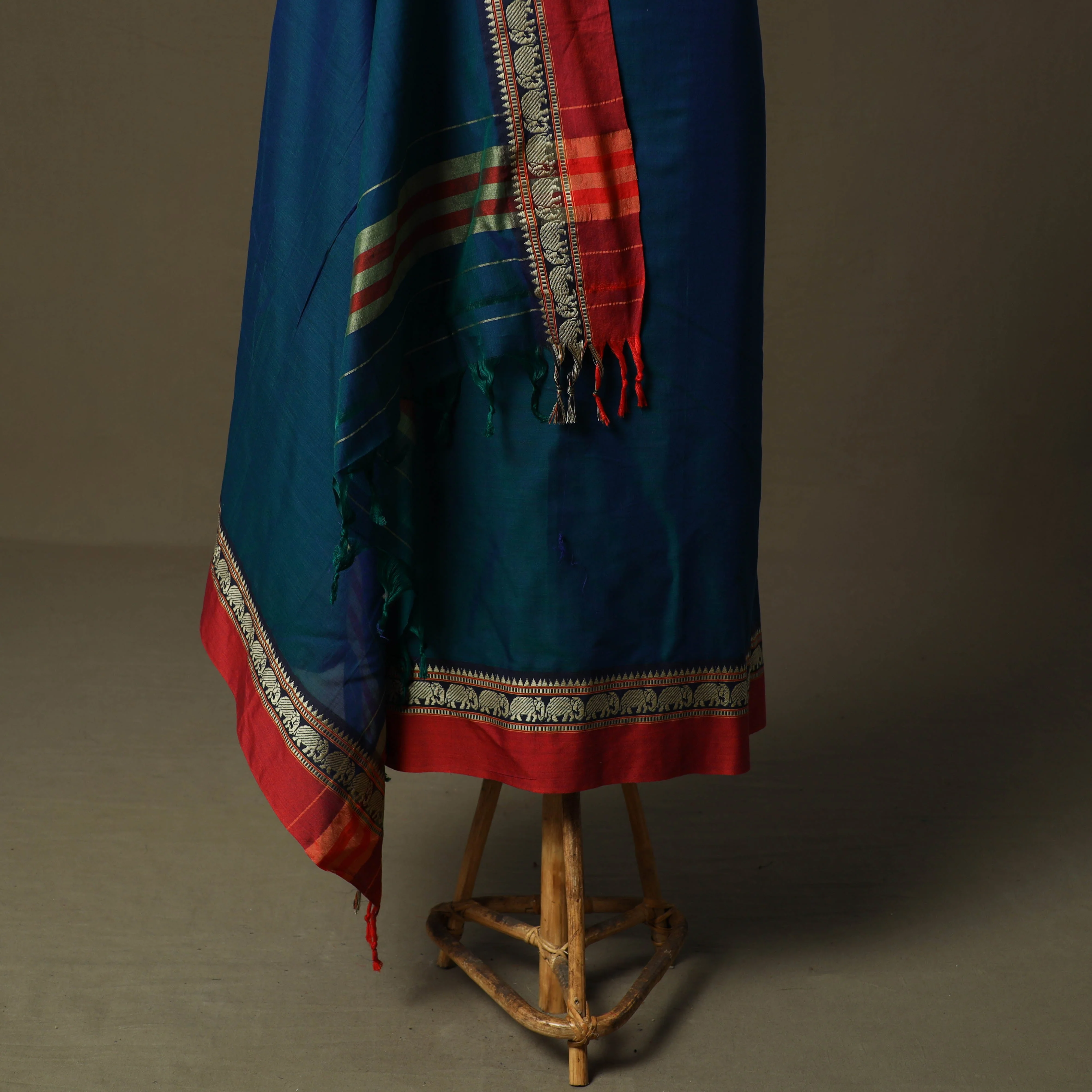 Blue - Dharwad Cotton 3pc Unstitched Dress Material with Border 07 - Image 4