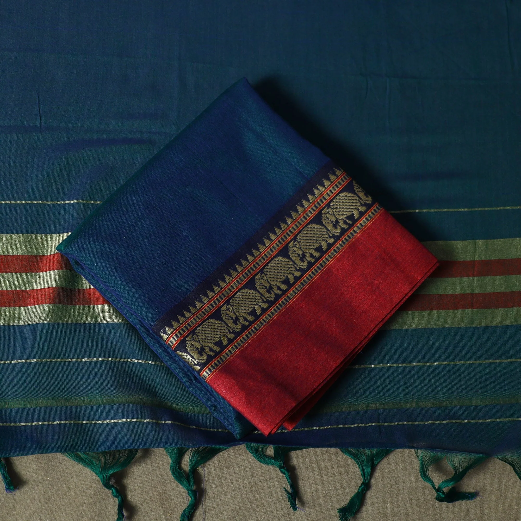 Blue - Dharwad Cotton 3pc Unstitched Dress Material with Border 07 - Image 5