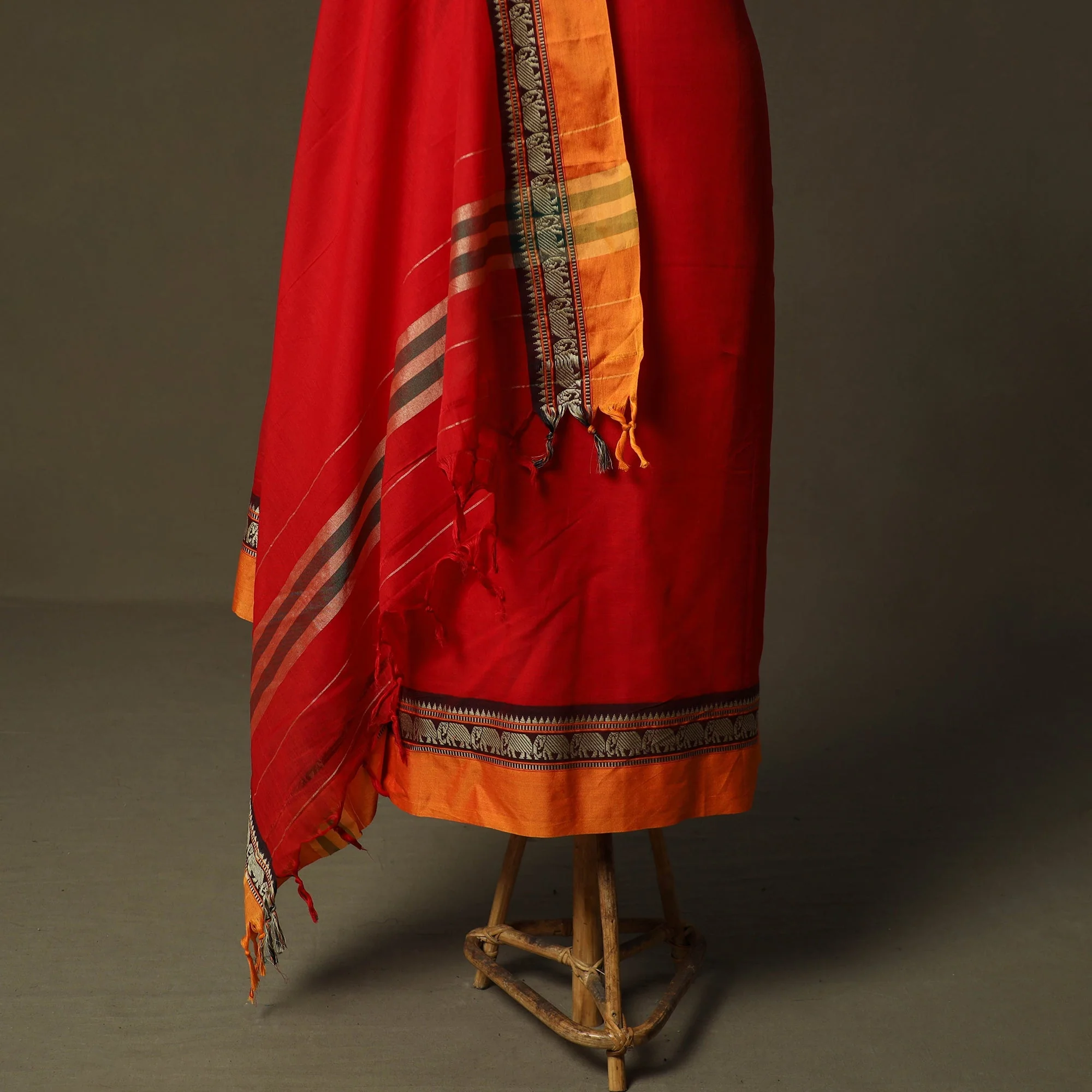 Red - Dharwad Cotton 3pc Unstitched Dress Material with Border 08 - Image 4