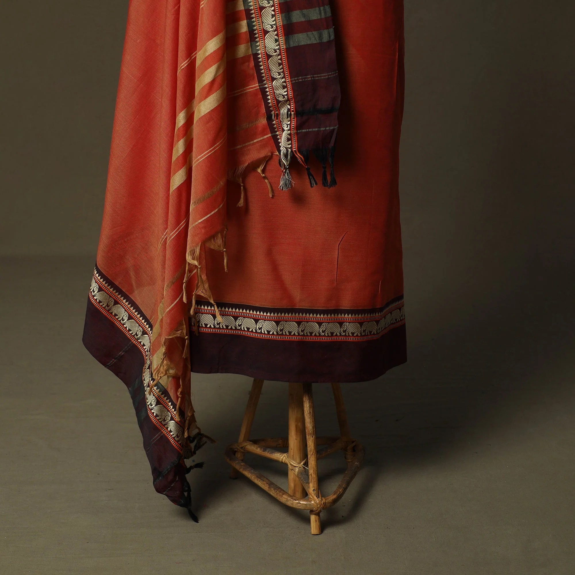 Red - Dharwad Cotton 3pc Unstitched Dress Material with Border 13 - Image 4