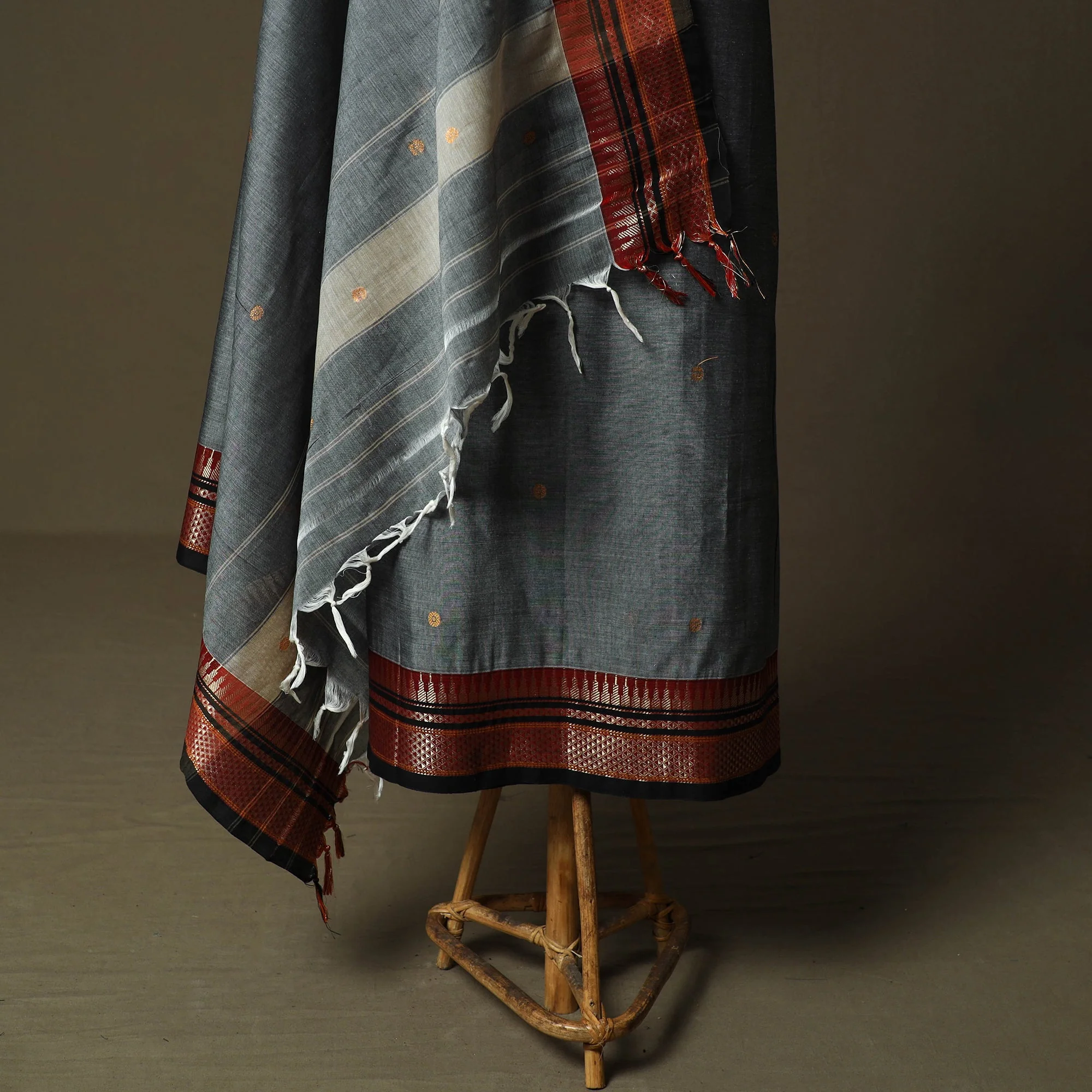 Grey - Dharwad Cotton 3pc Unstitched Dress Material with Border 155 - Image 4