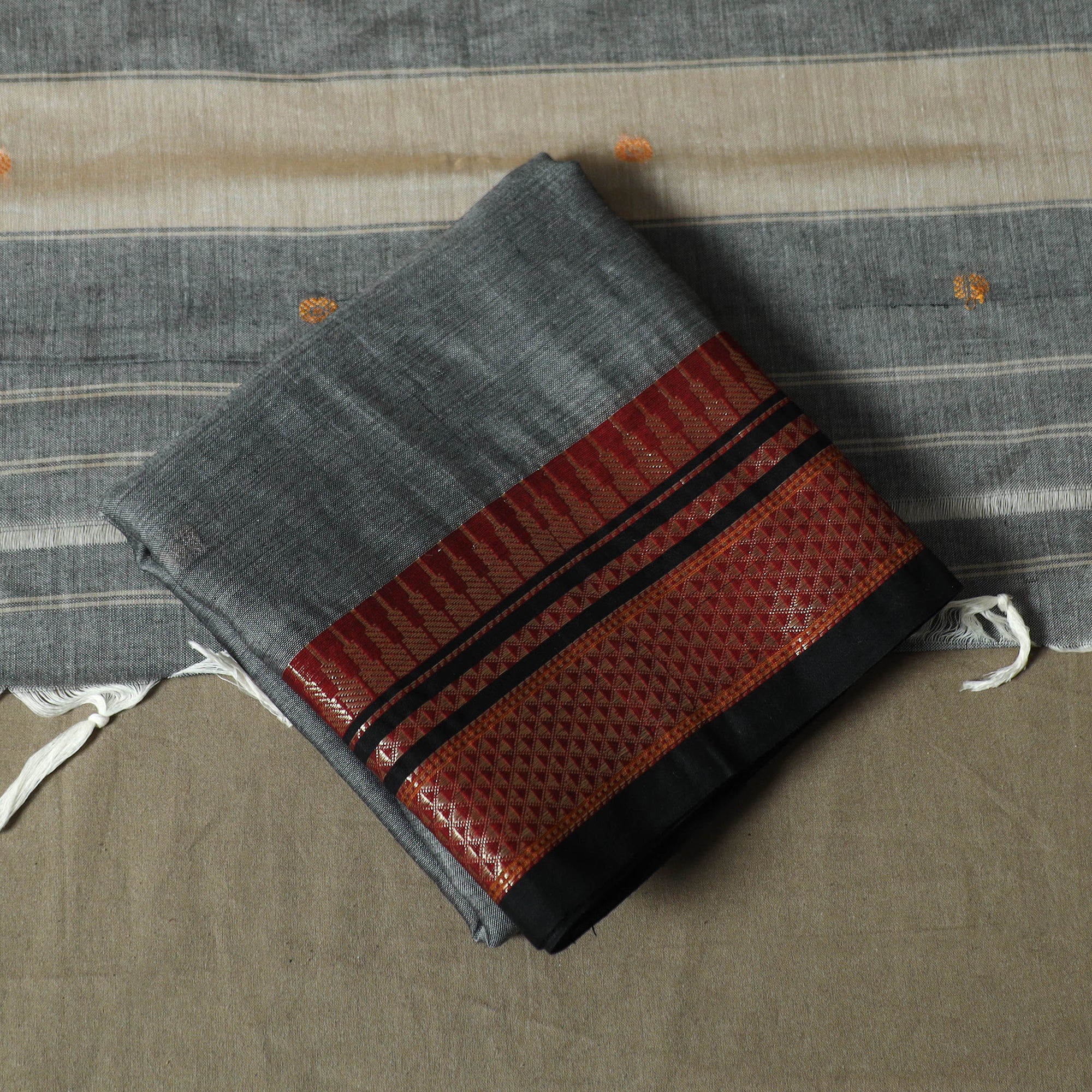Grey - Dharwad Cotton 3pc Unstitched Dress Material with Border 155 - Image 5