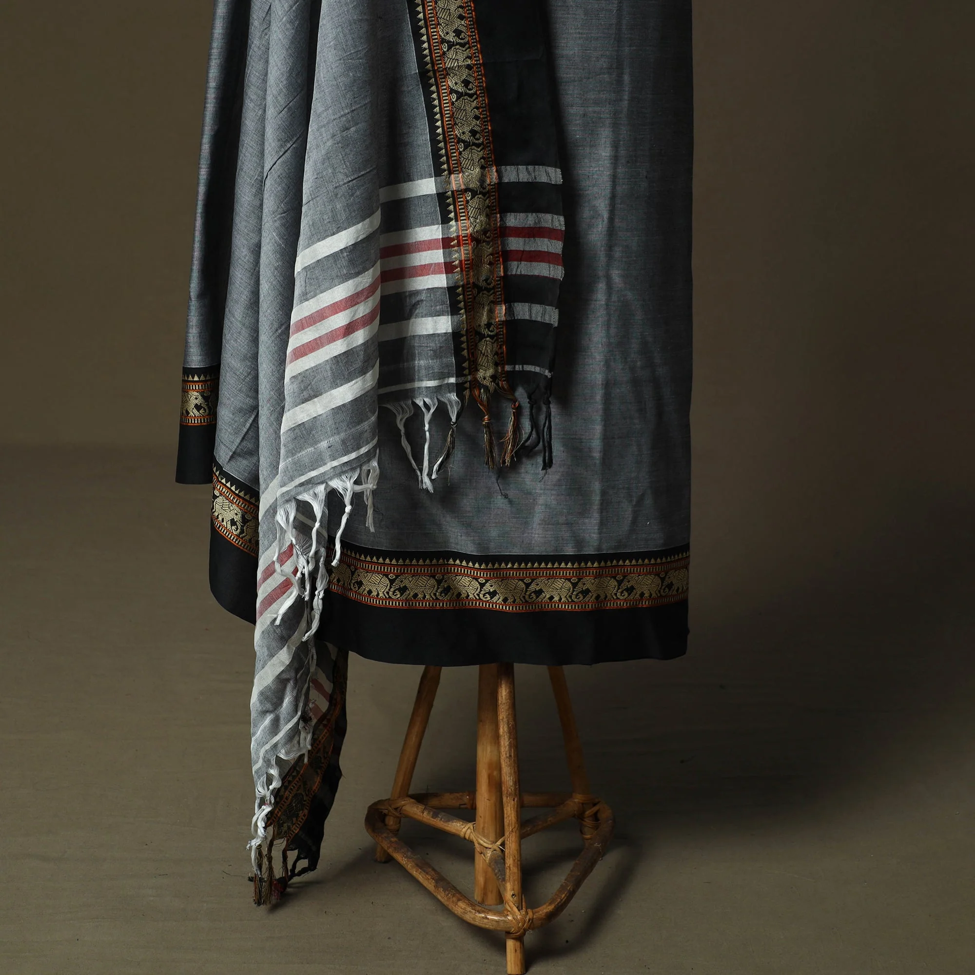 Grey - Dharwad Cotton 3pc Unstitched Dress Material Suit Sets with Border 16 - Image 4