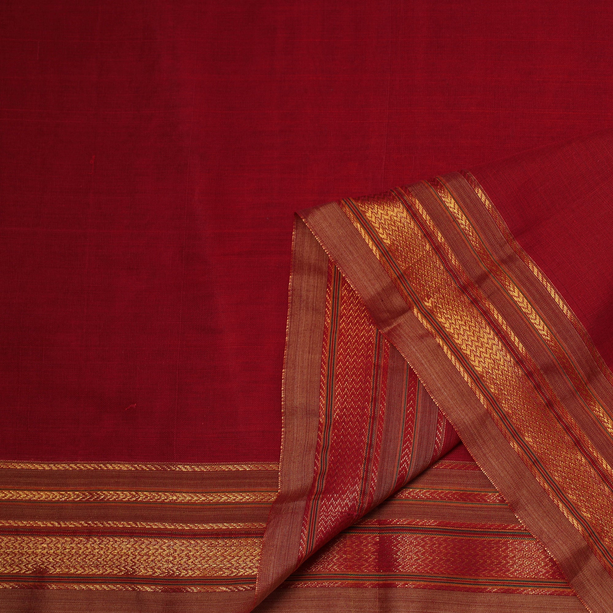 Red - Dharwad Cotton Fabric with Border 02 - Image 3