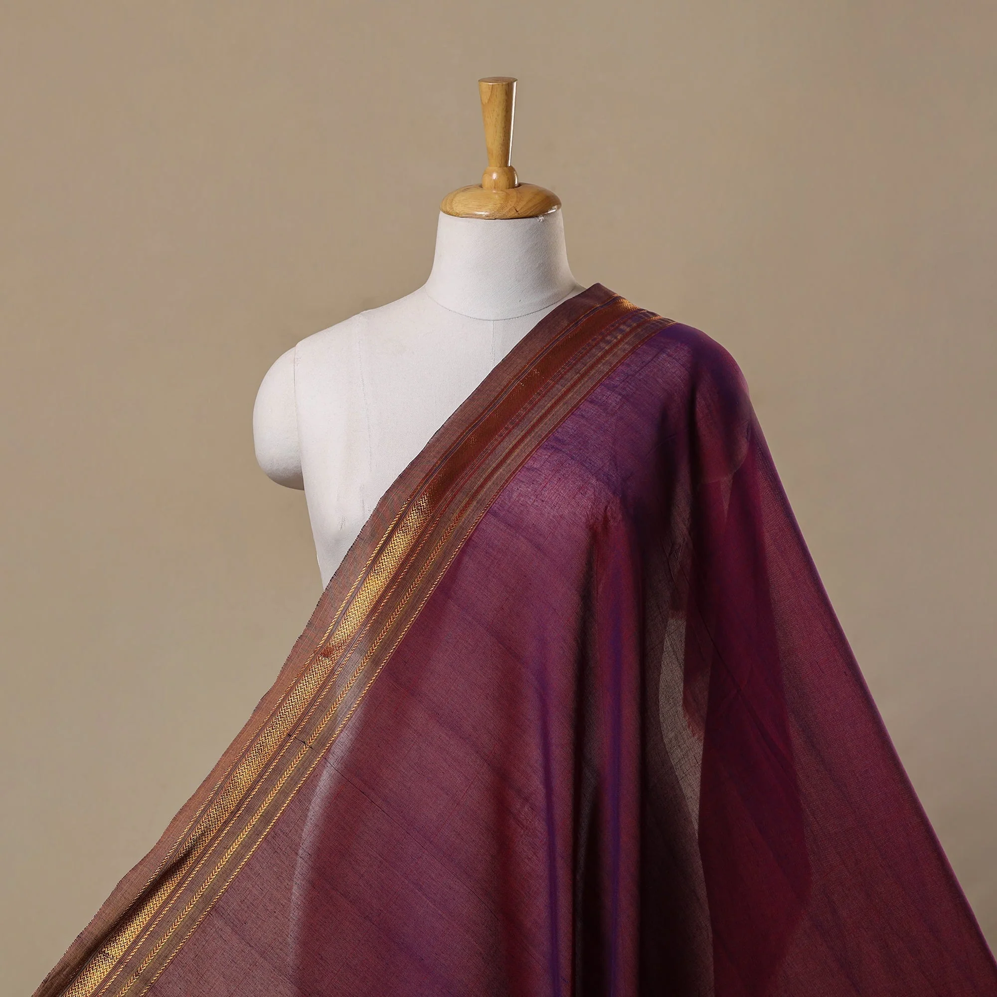 Purple - Dharwad Cotton Fabric with Border 03