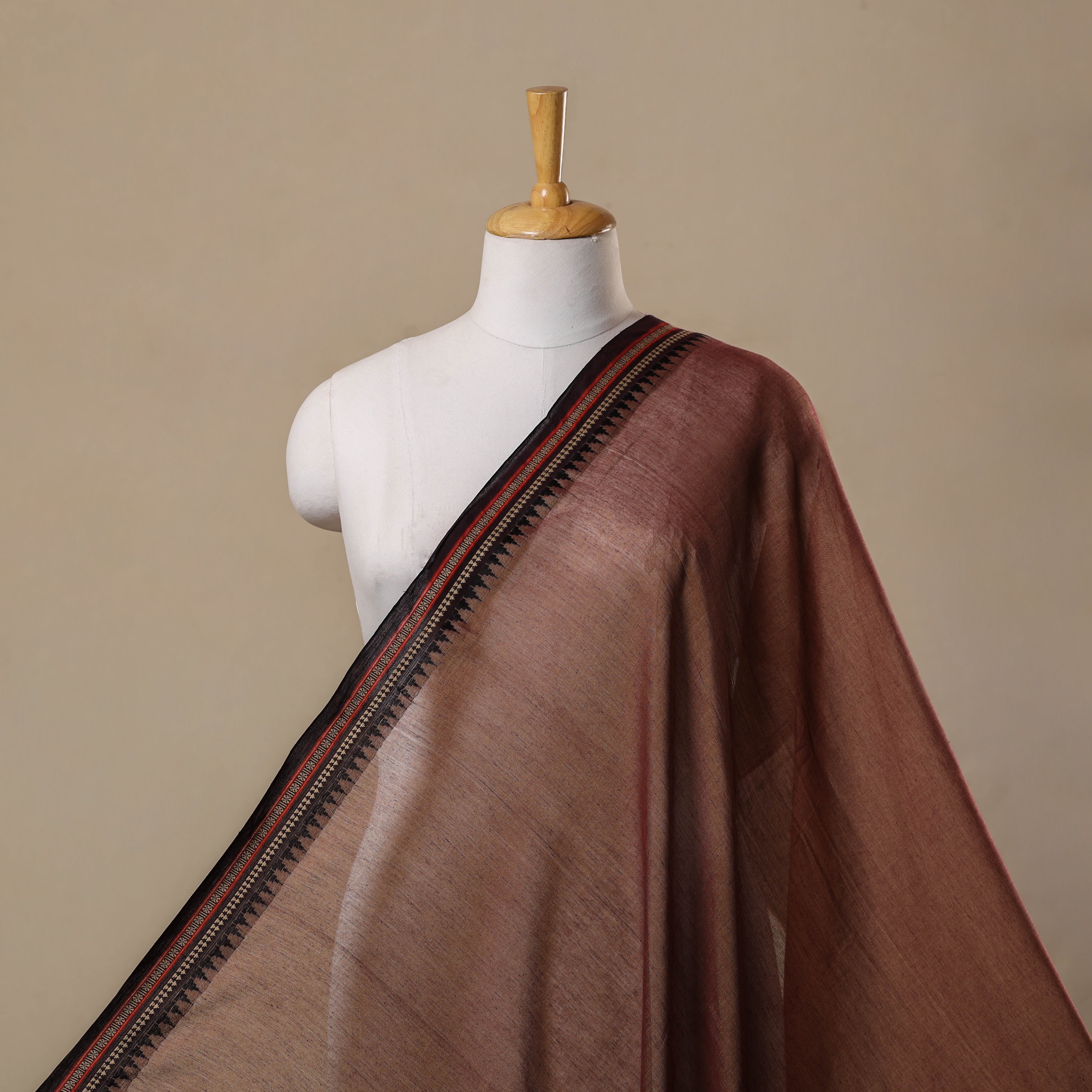 Brown - Dharwad Cotton Fabric with Border 05