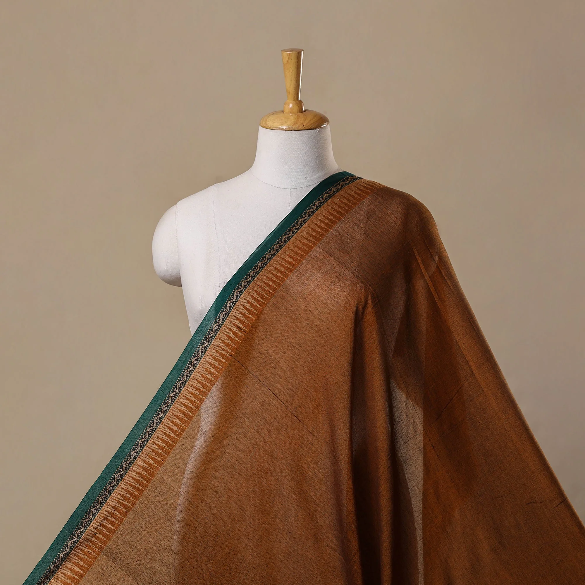 Brown - Dharwad Cotton Fabric with Border 06
