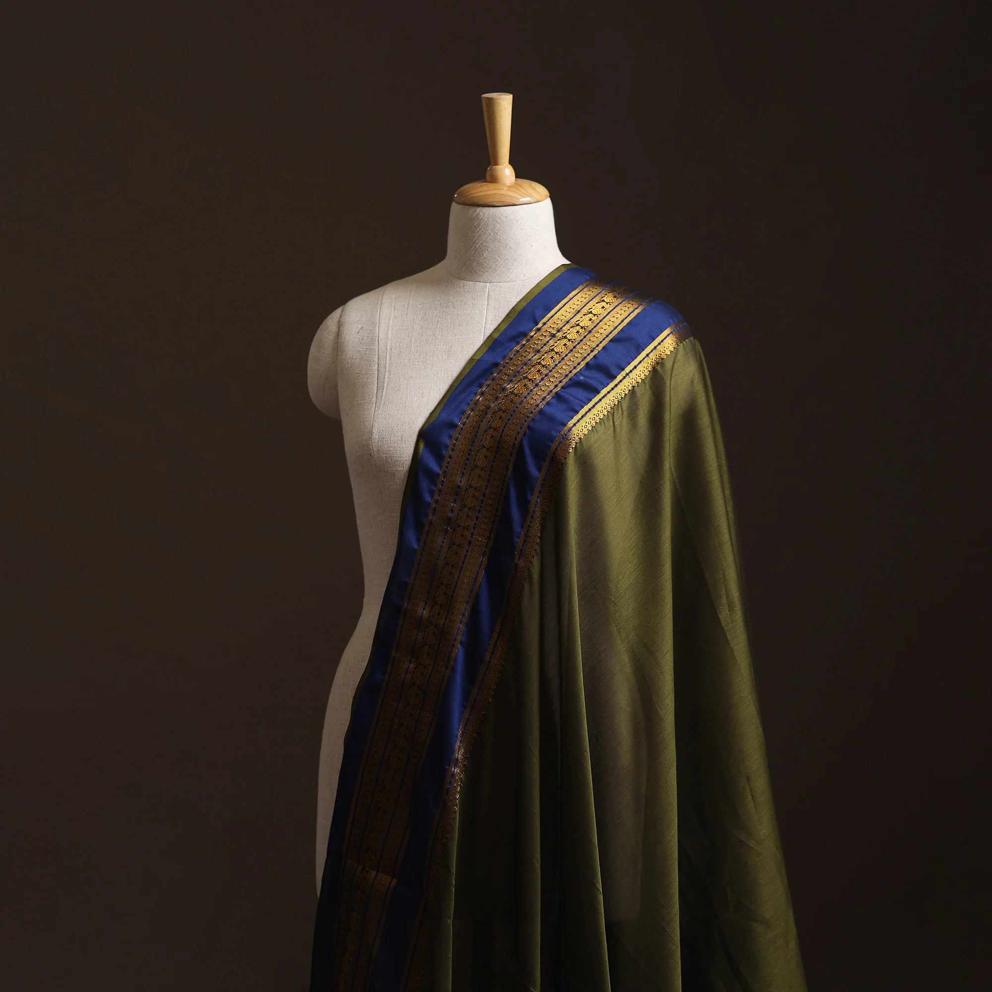 Green - Dharwad Cotton Fabric with Border 06
