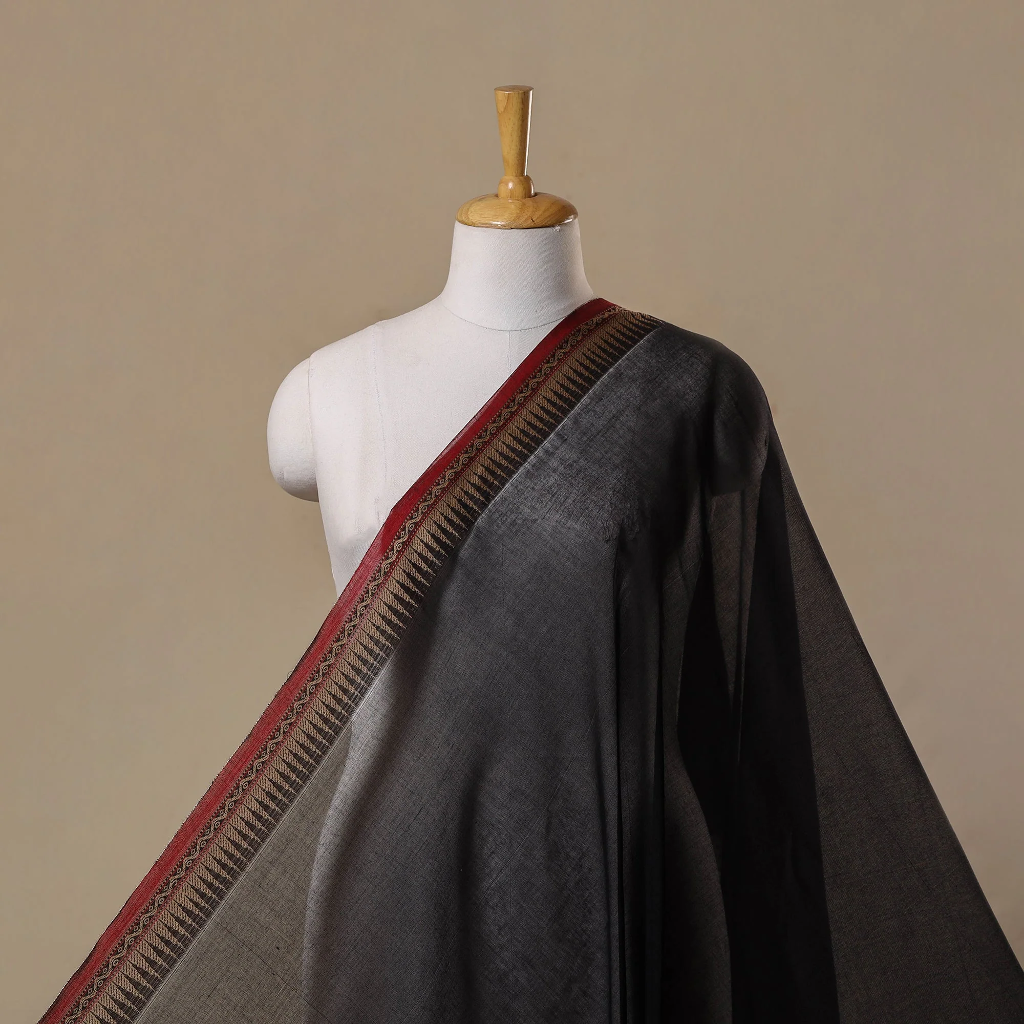 Black - Dharwad Cotton Fabric with Border 07