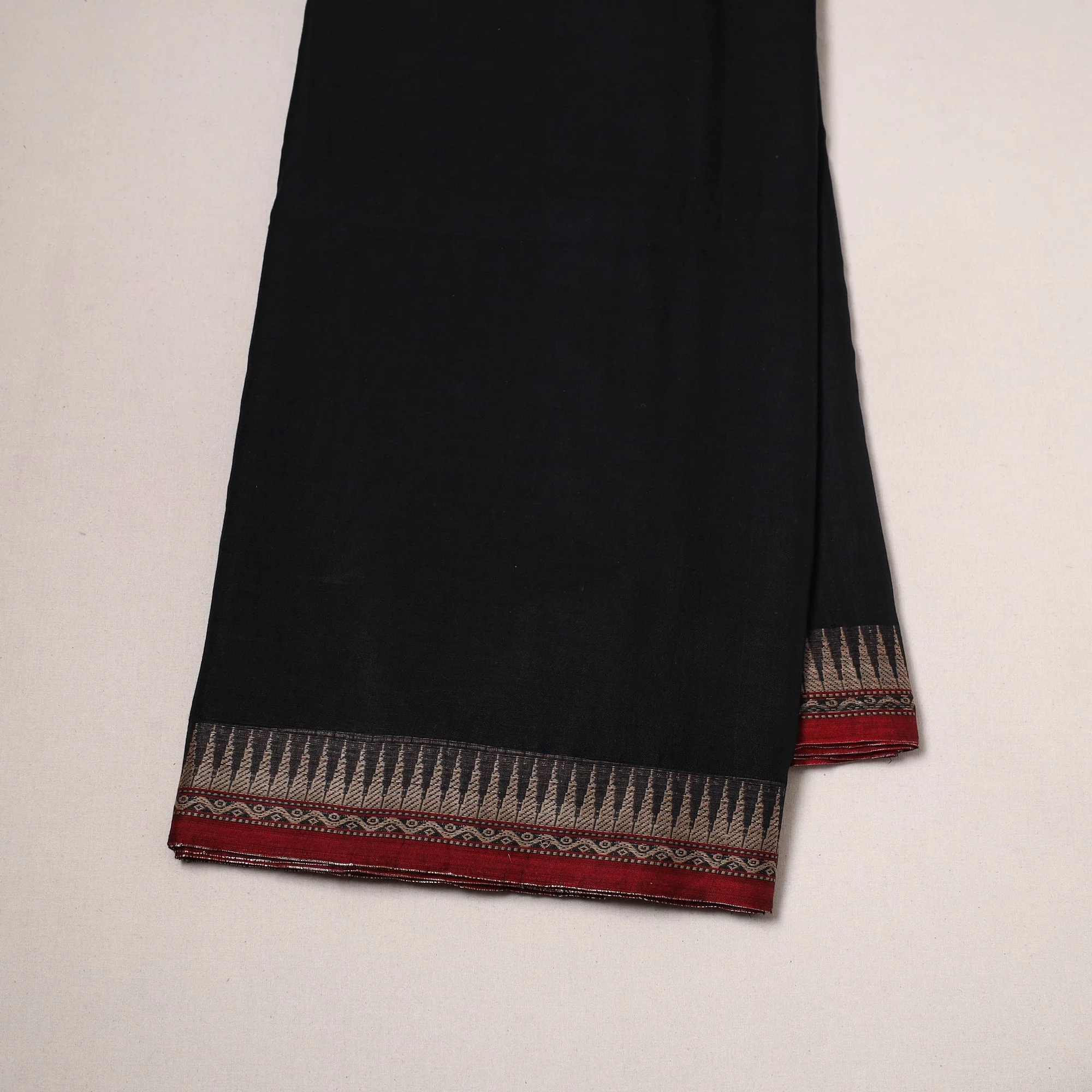 Black - Dharwad Cotton Fabric with Border 07 - Image 2