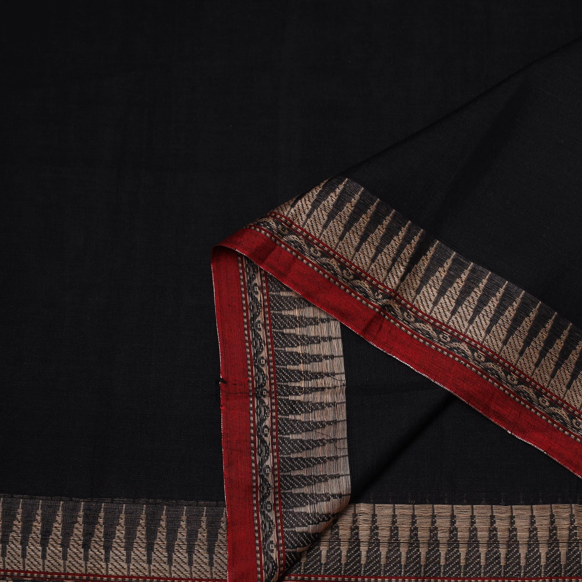Black - Dharwad Cotton Fabric with Border 07 - Image 3