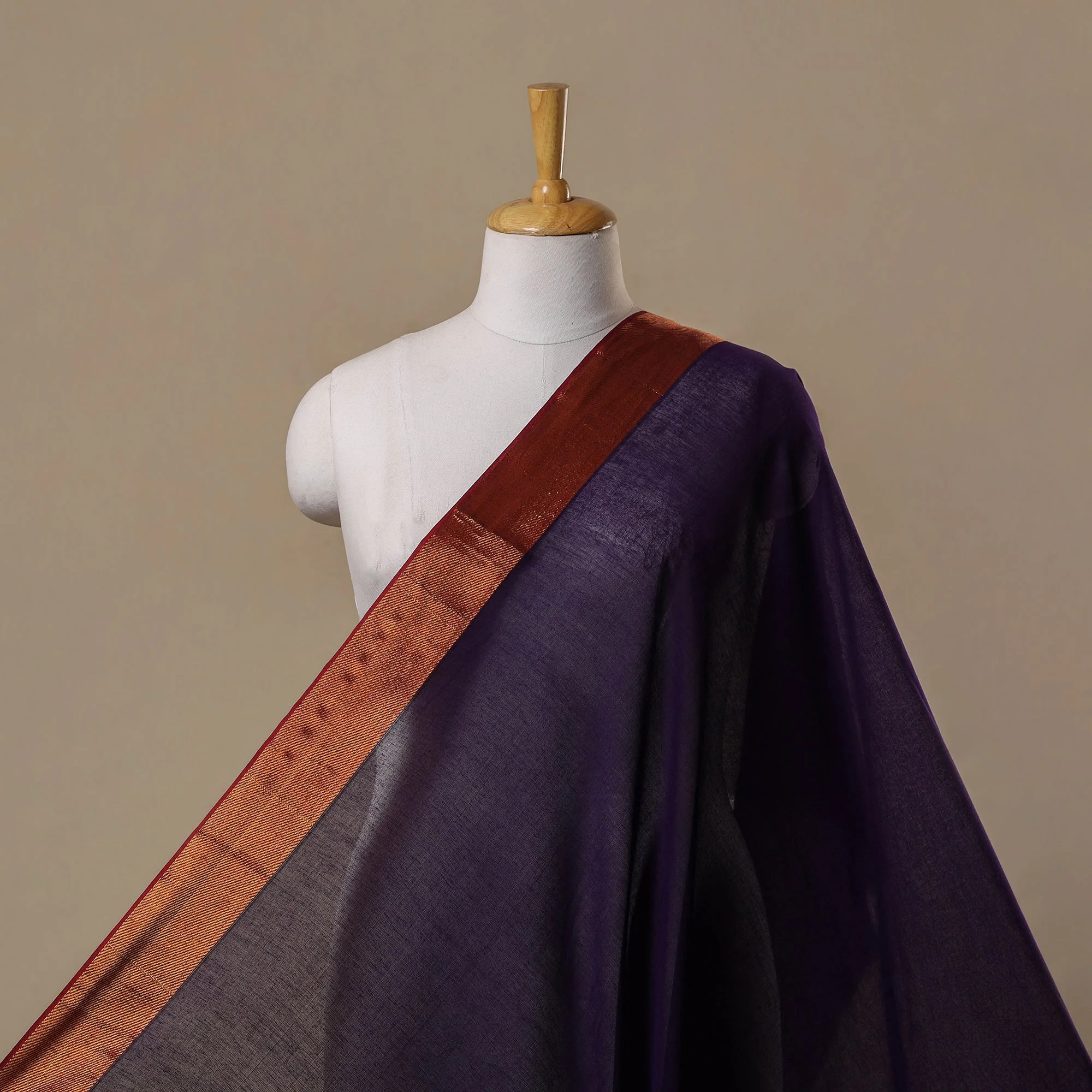 Purple - Dharwad Cotton Fabric with Border 11