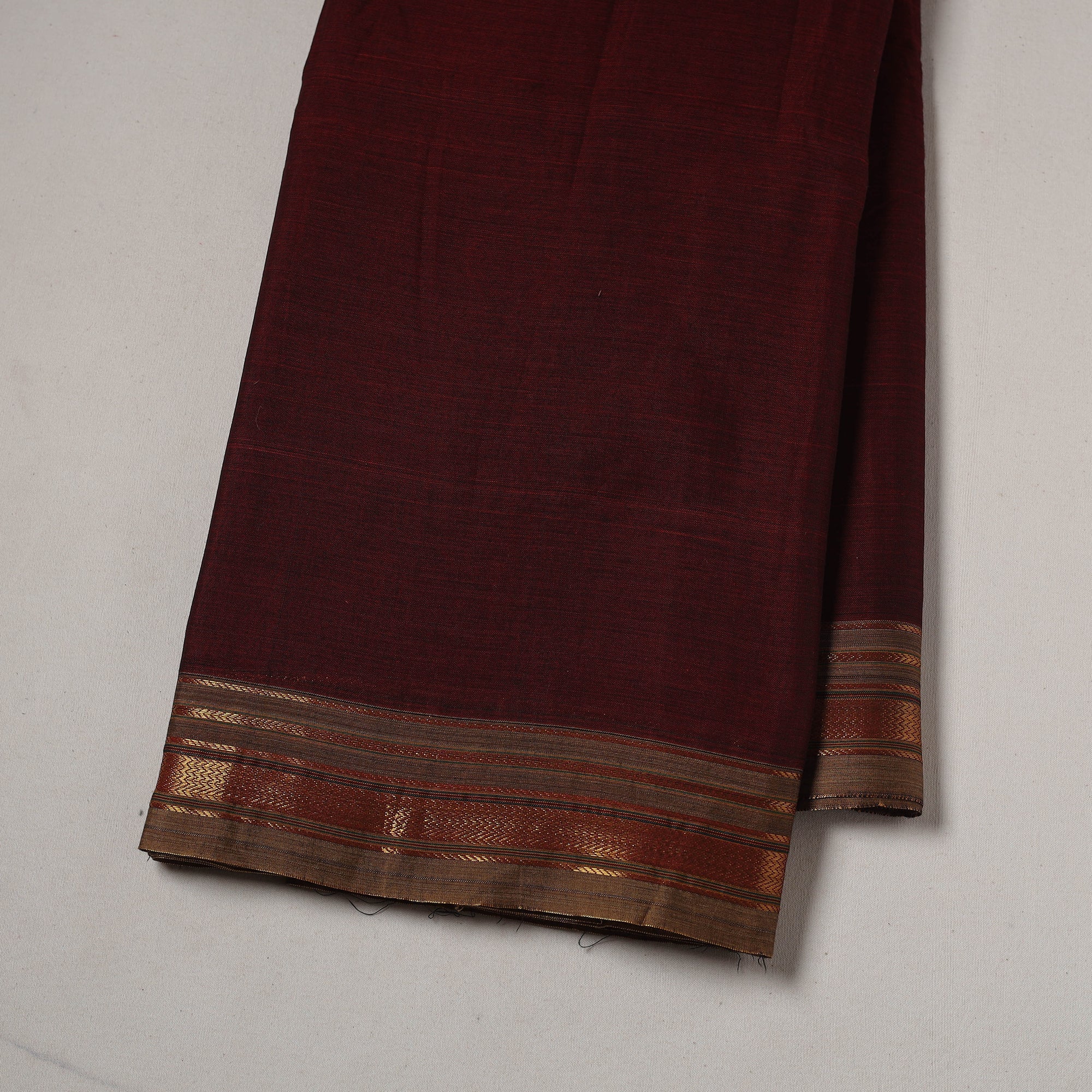 Maroon - Dharwad Cotton Fabric with Border 11 - Image 2