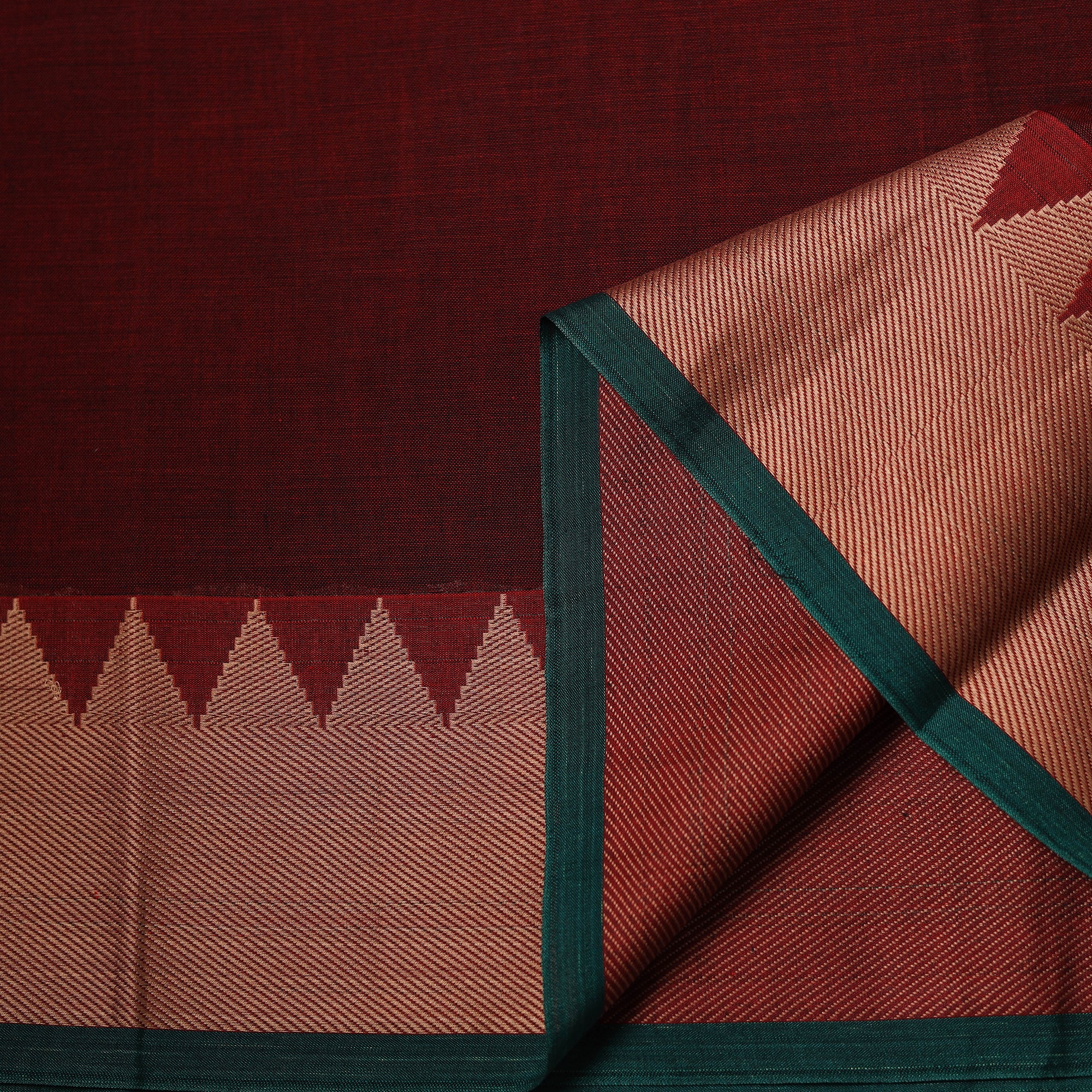 Red - Dharwad Cotton Fabric with Border 11 - Image 3