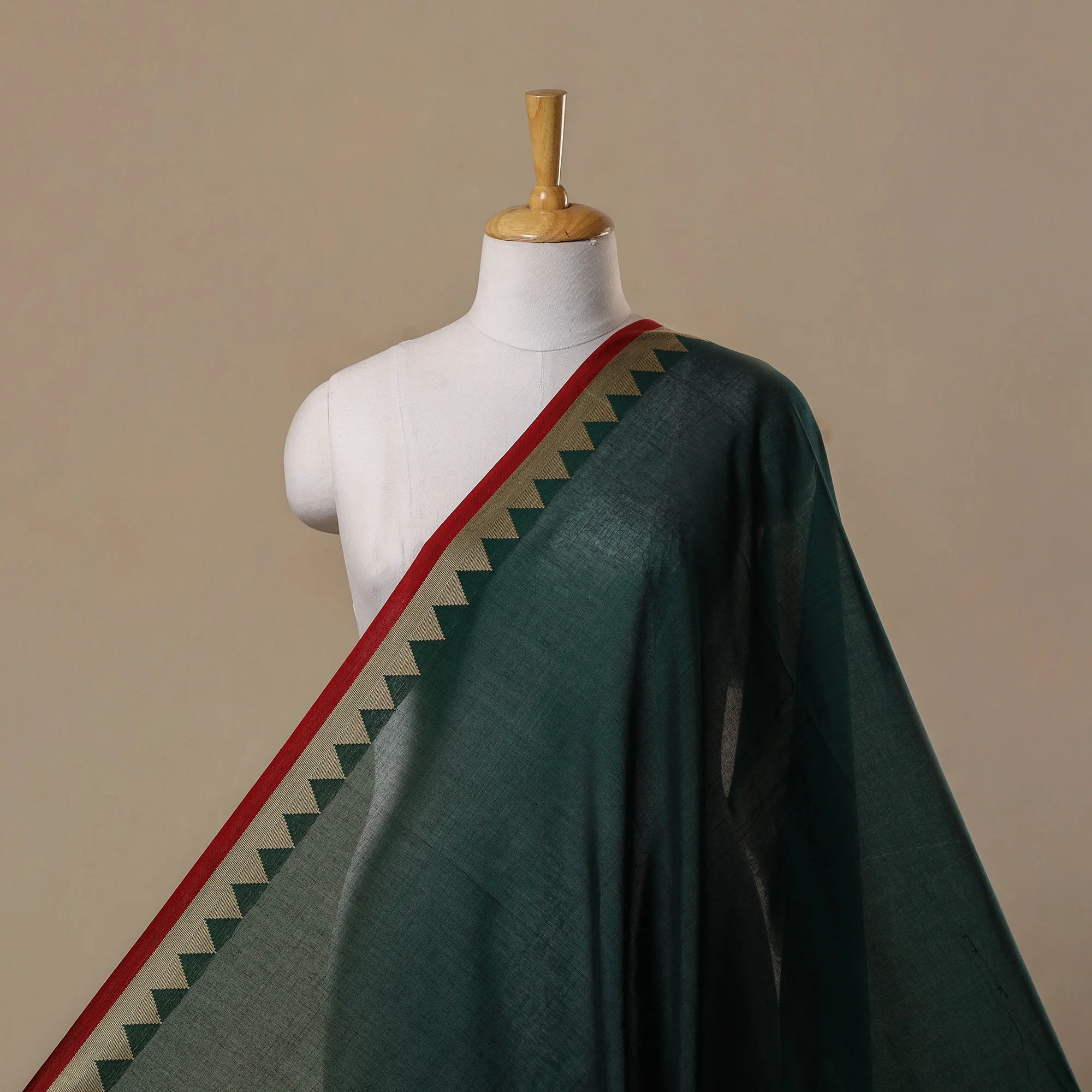 Green - Dharwad Cotton Fabric with Border 12