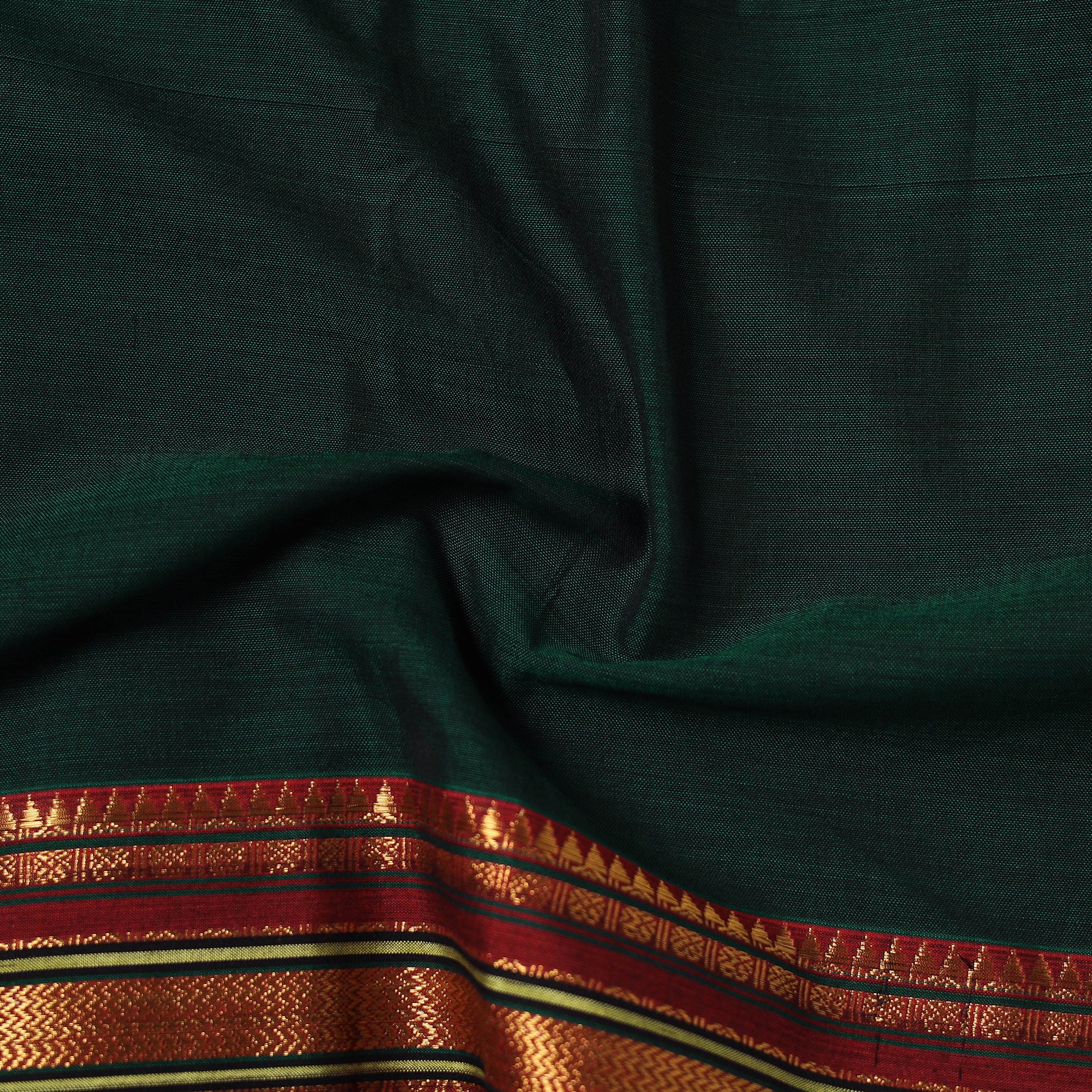 Green - Dharwad Cotton Fabric with Border 13 - Image 4
