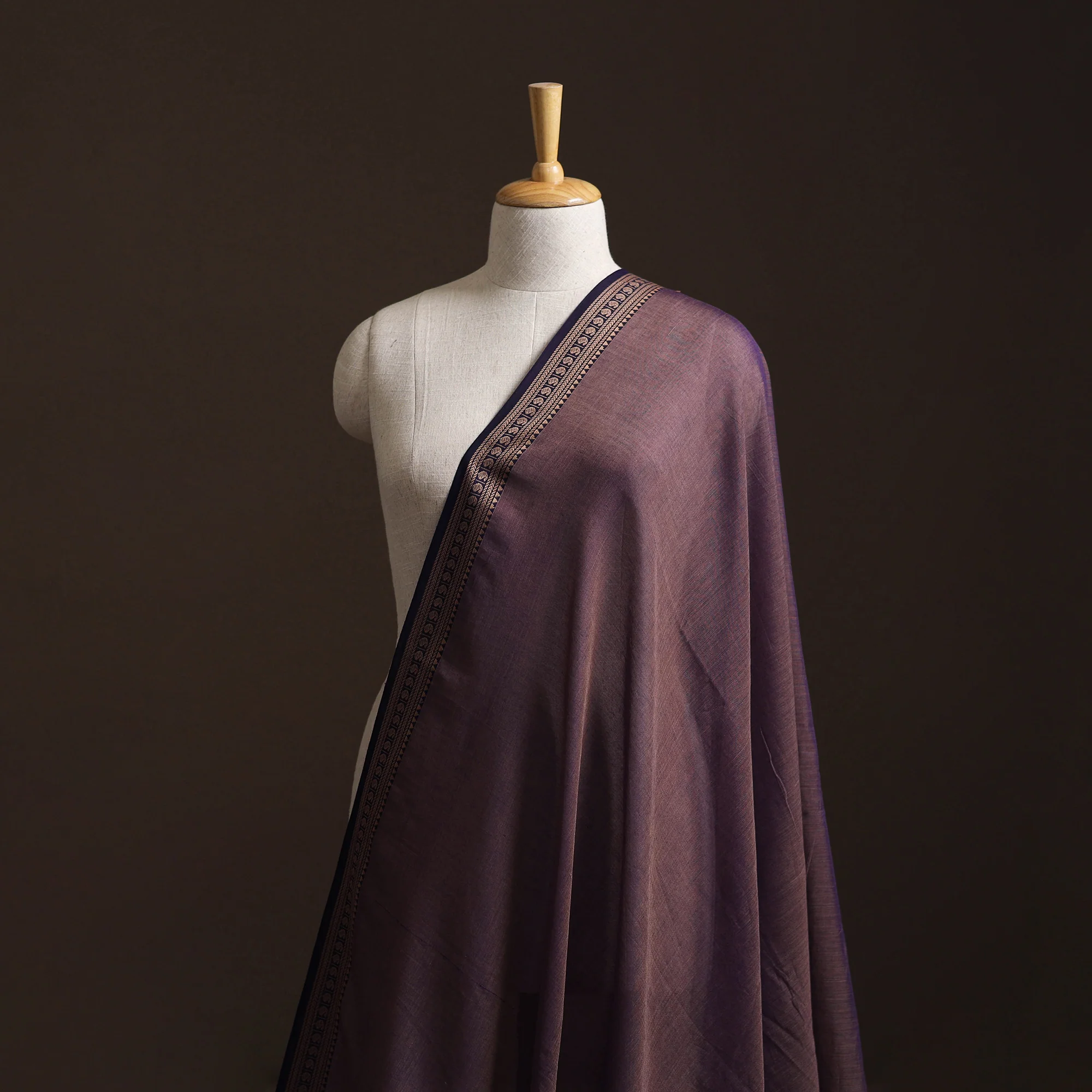 Purple - Dharwad Cotton Fabric with Border 14