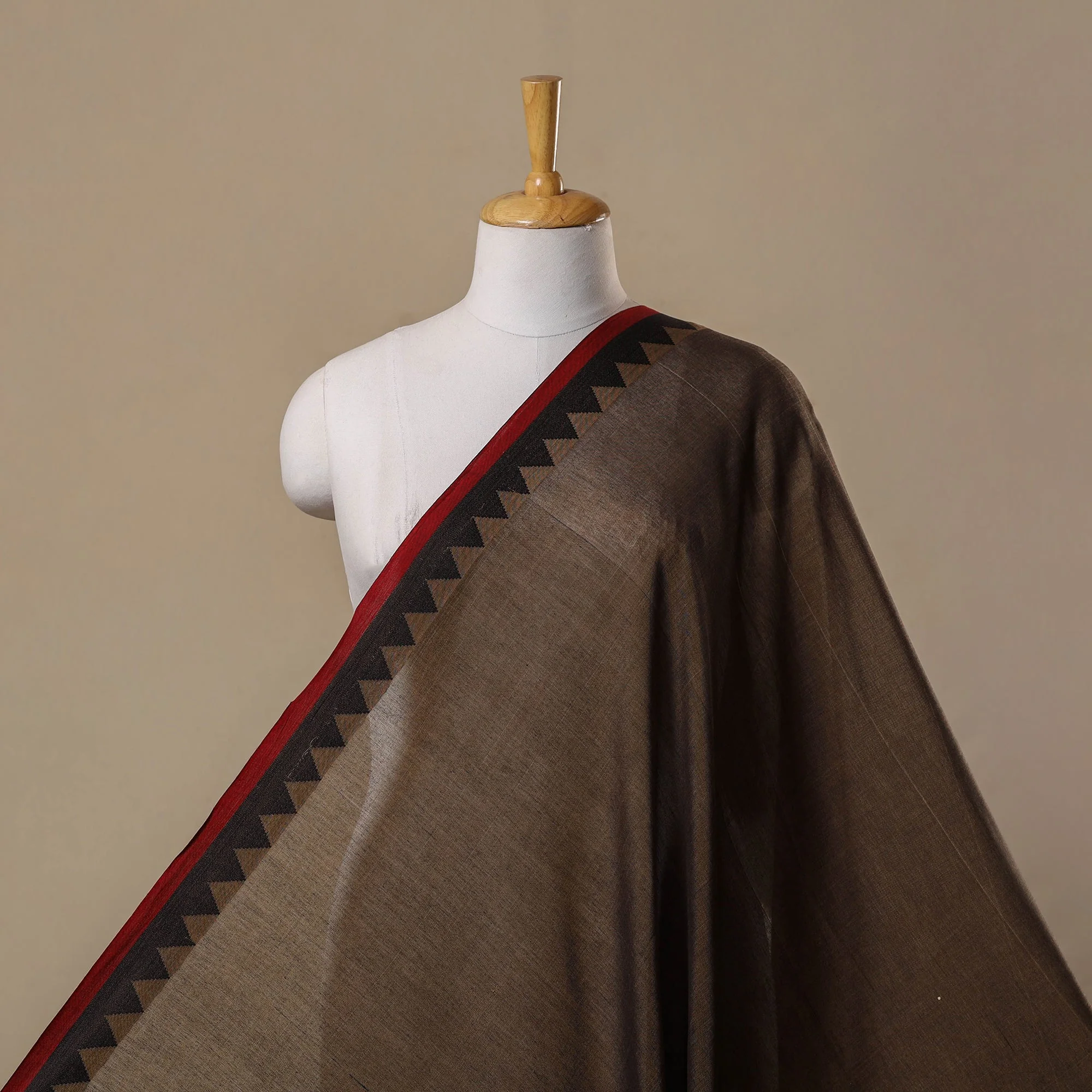 Brown - Dharwad Cotton Fabric with Border 16
